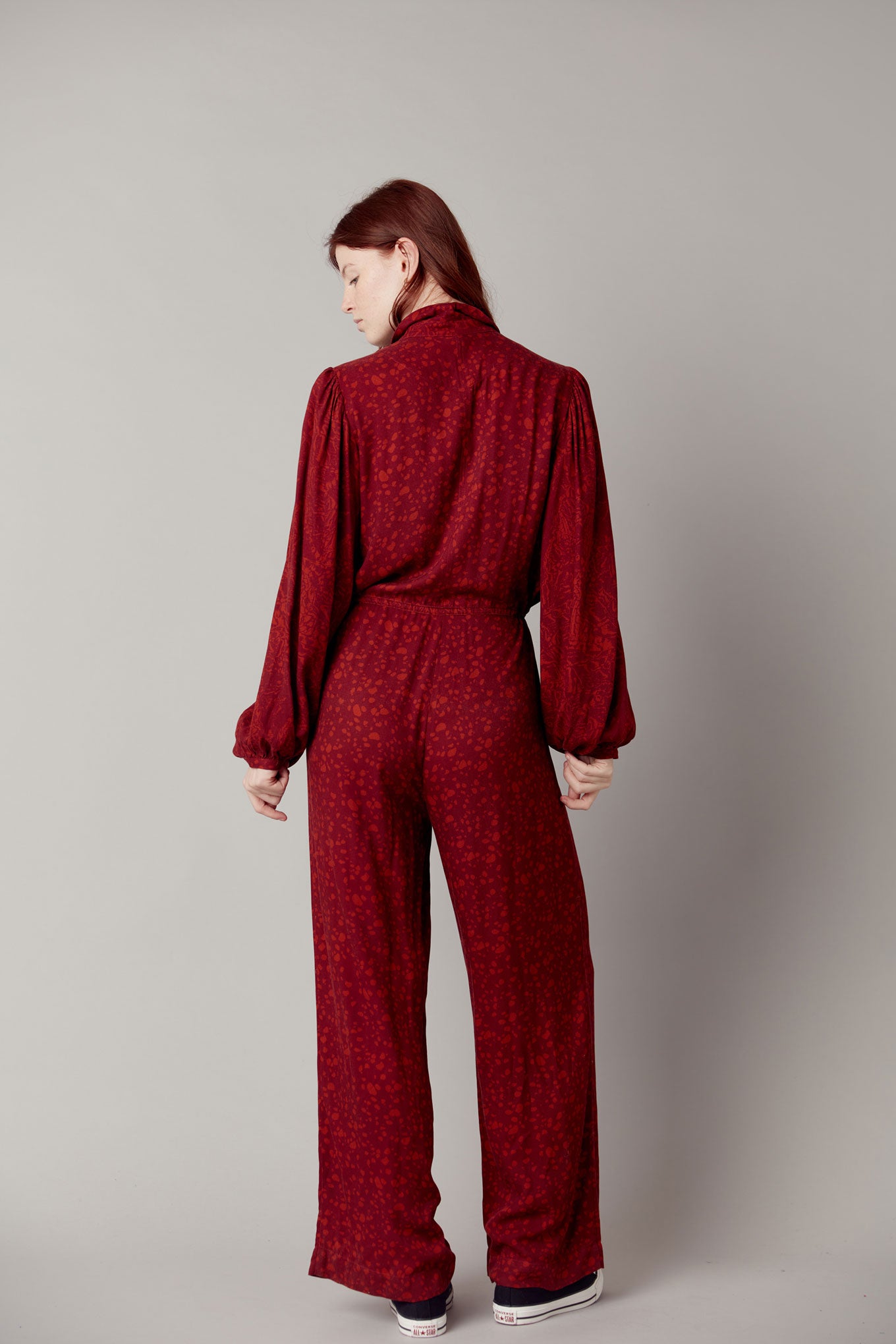 AVA - Rayon Jumpsuit Wine Red