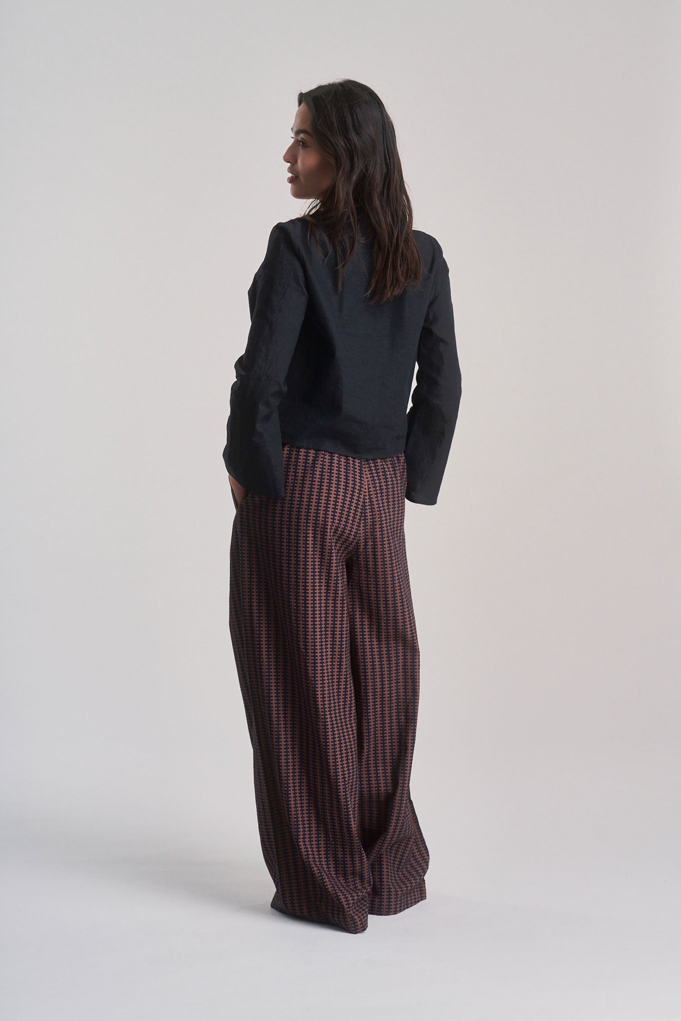 BEACH - Organic Cotton Print Trousers - Brown Stripe