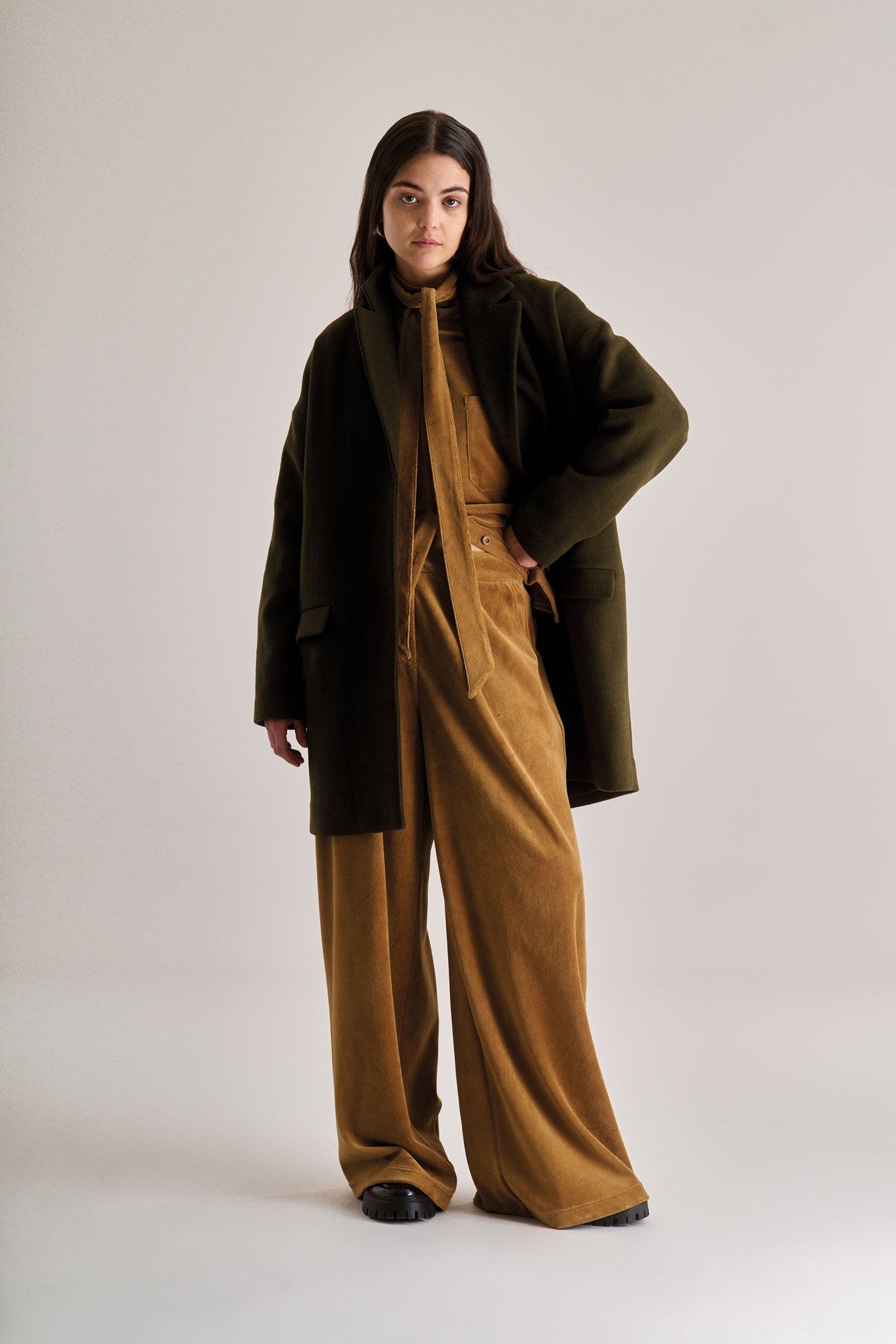 OLIVIA Recycled Wool Poly Coat - Olive