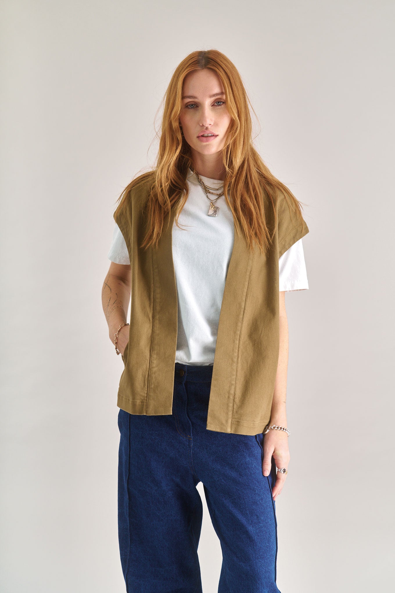 GEORGIE Organic Cotton Gilet - Olive