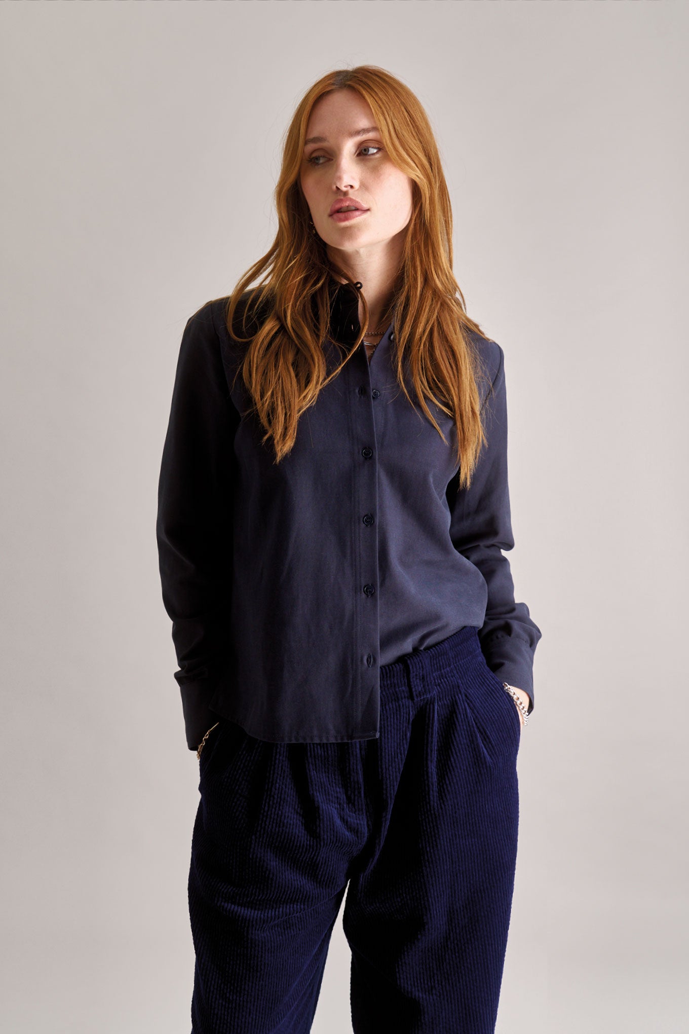 KENJI Cotton Tencel Shirt - Navy