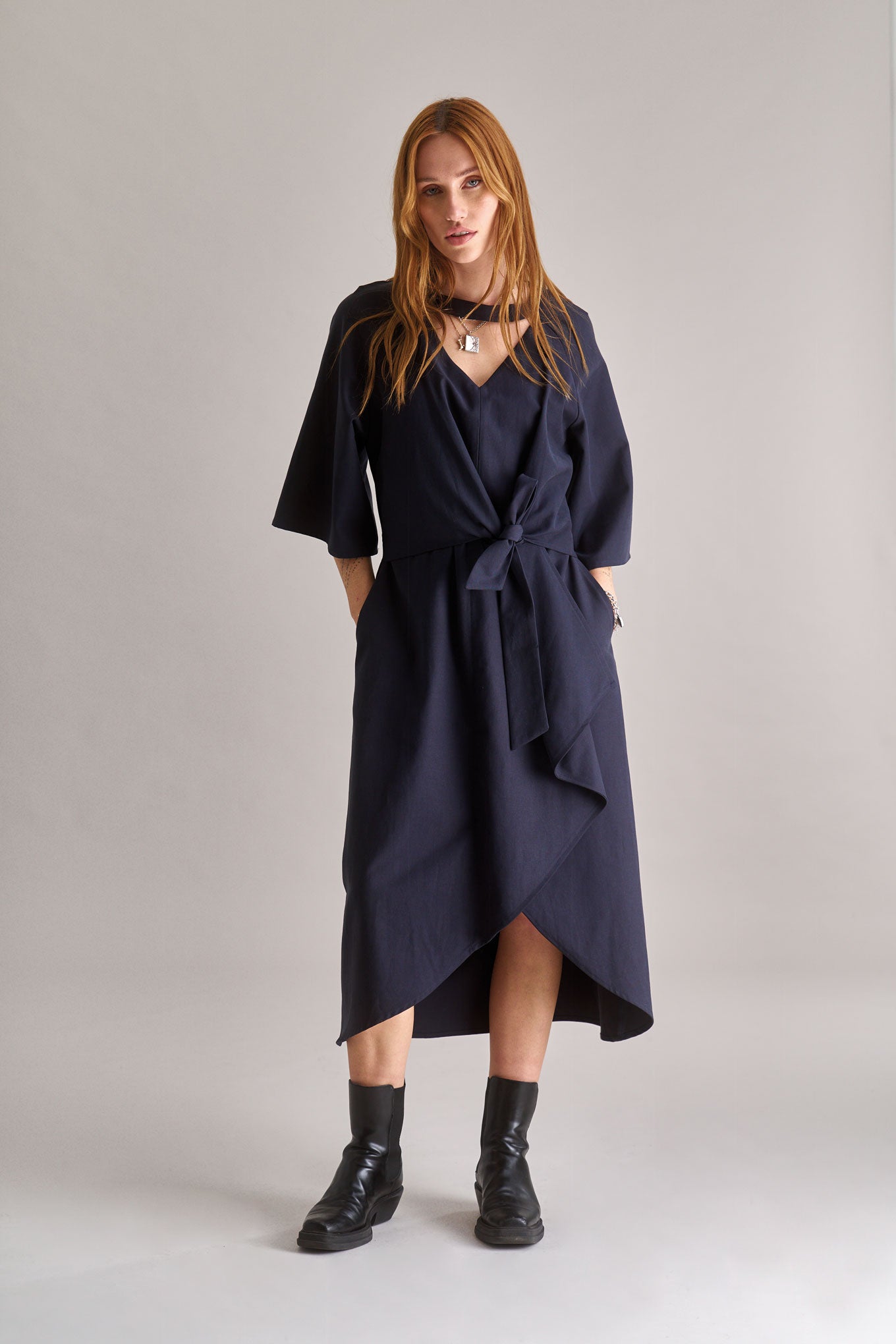 VIVIENNE Cotton Tencel Dress - Navy
