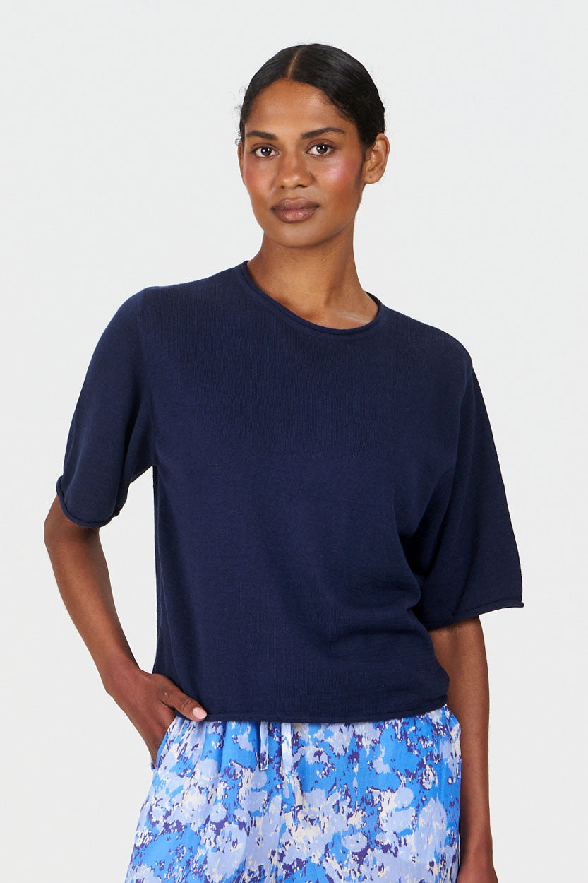 CAMILLE Organic Linen Cotton Tee - Navy