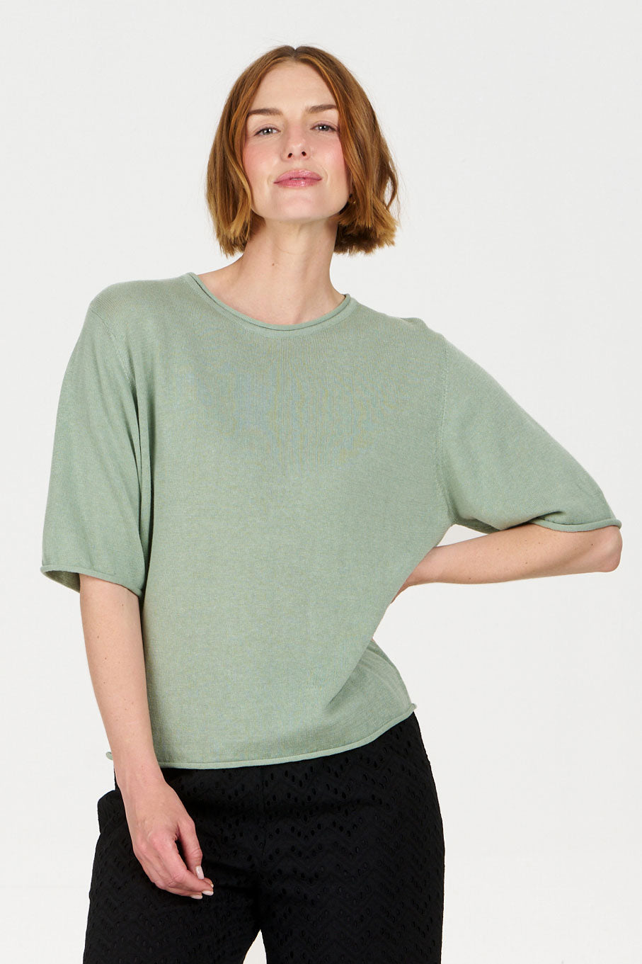 CAMILLE Organic Linen Cotton Tee - Sage