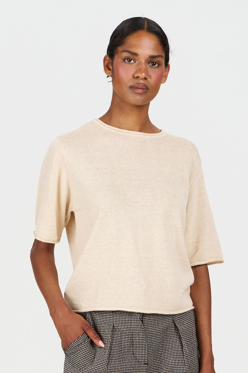 CAMILLE Organic Linen Cotton Tee - Almond