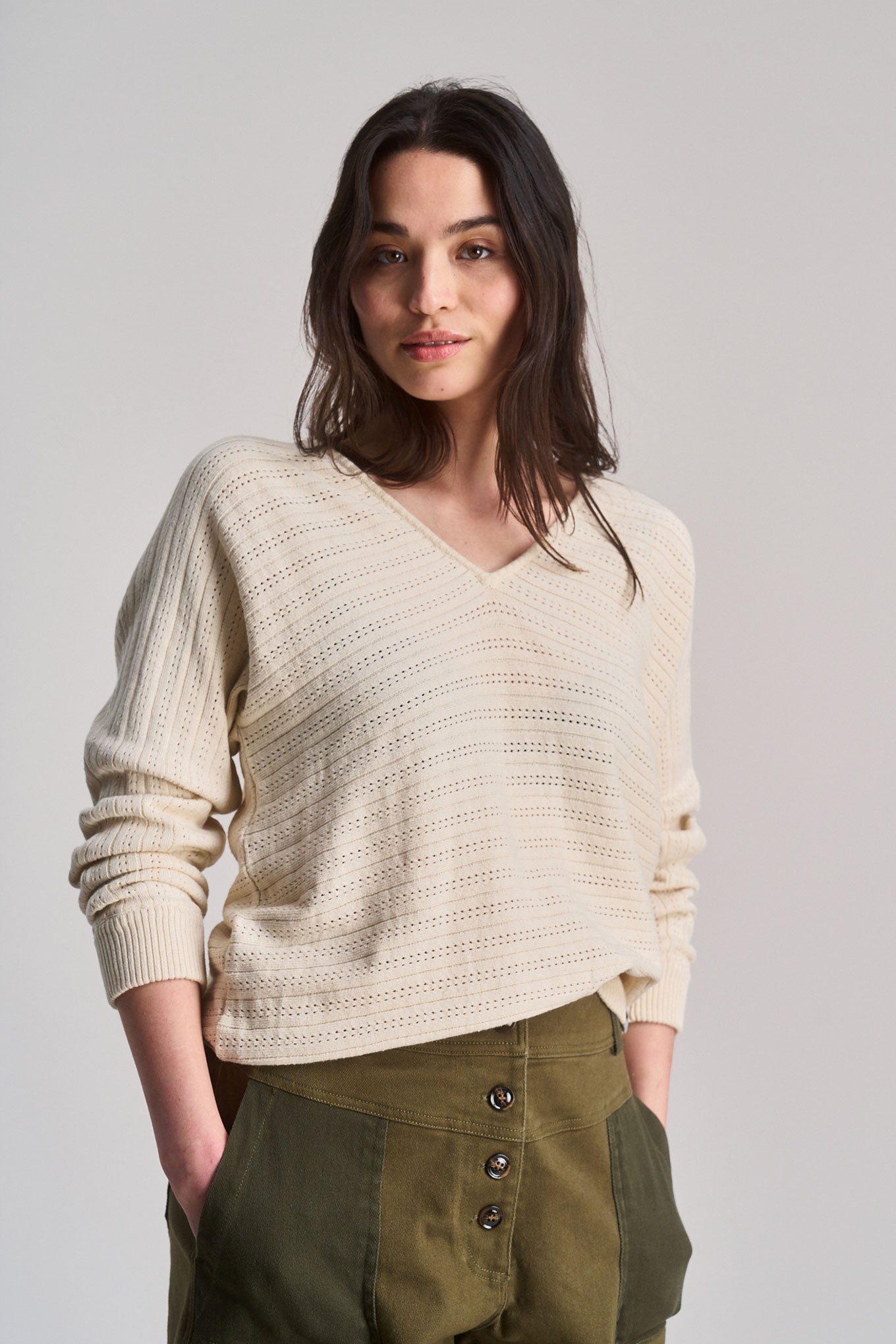 CLOVER - Pointelle Knit Organic Cotton Jumper - Cream