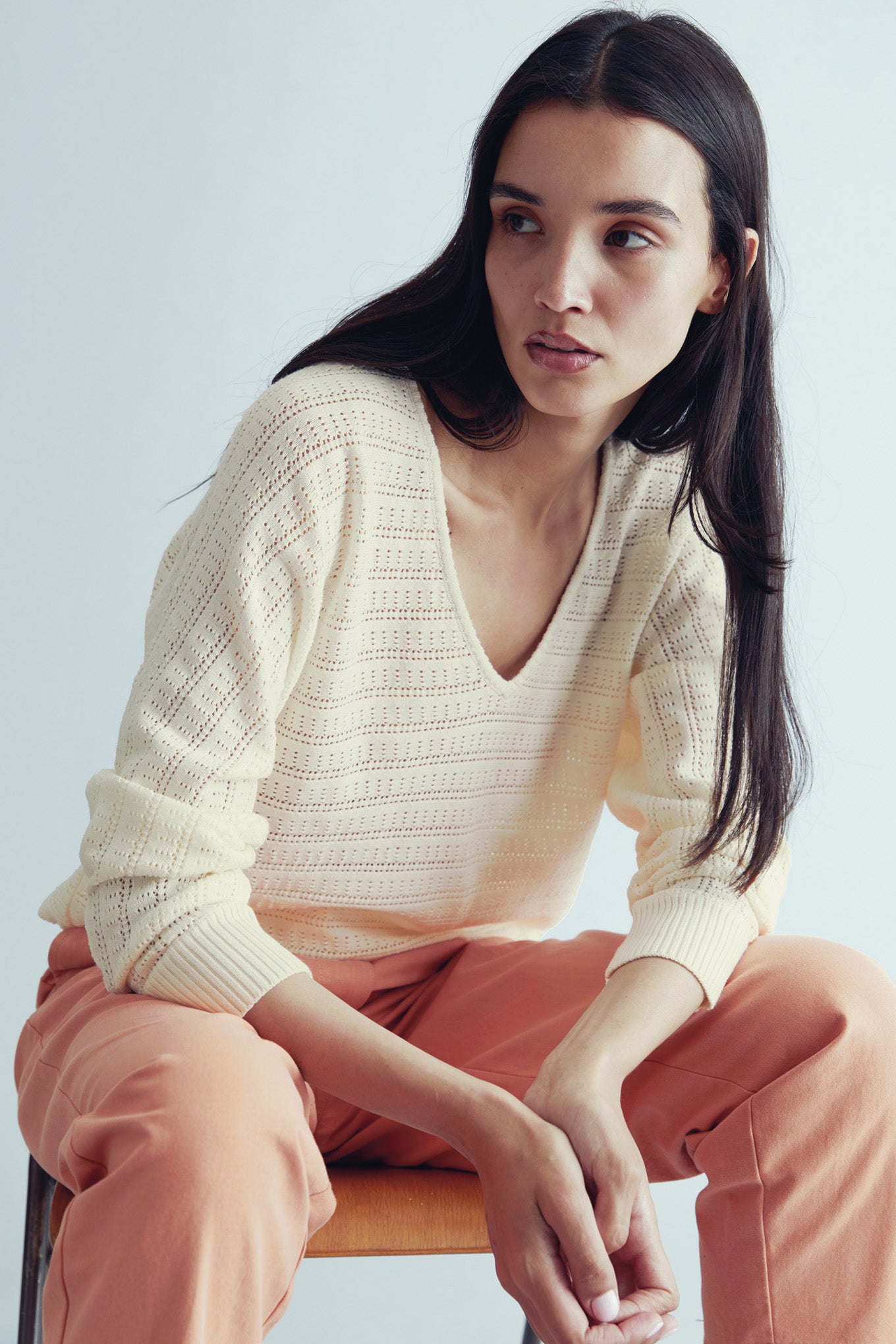 CLOVER - Pointelle Knit Organic Cotton Jumper - Cream