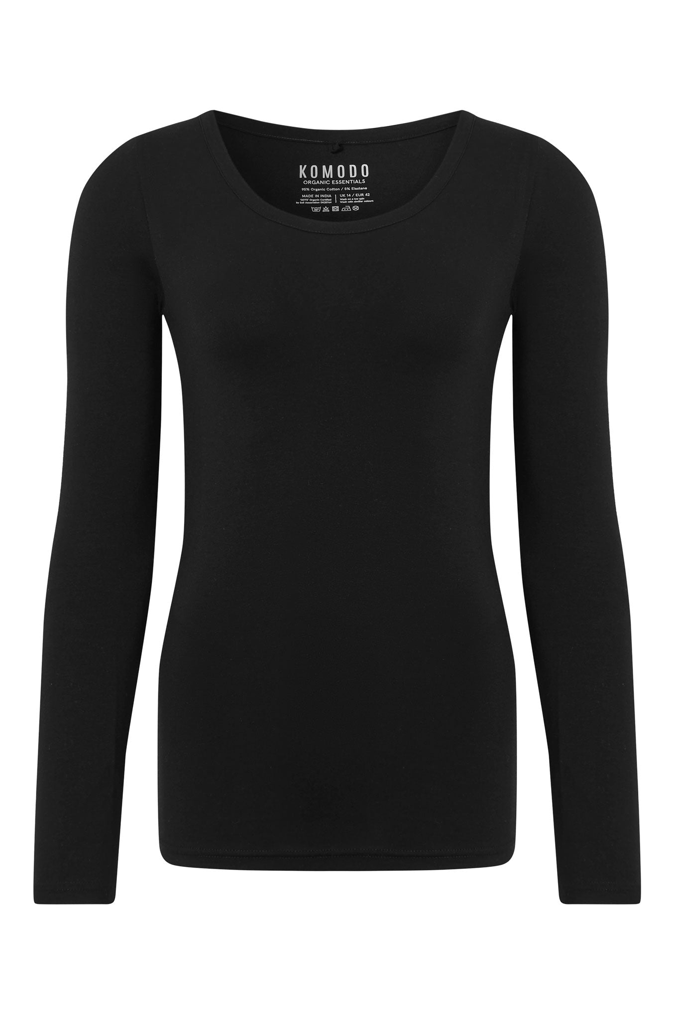 Black colour organic cotton jersey basic top. Organic and natural fibre, sustainable womens top's by KOMODO.