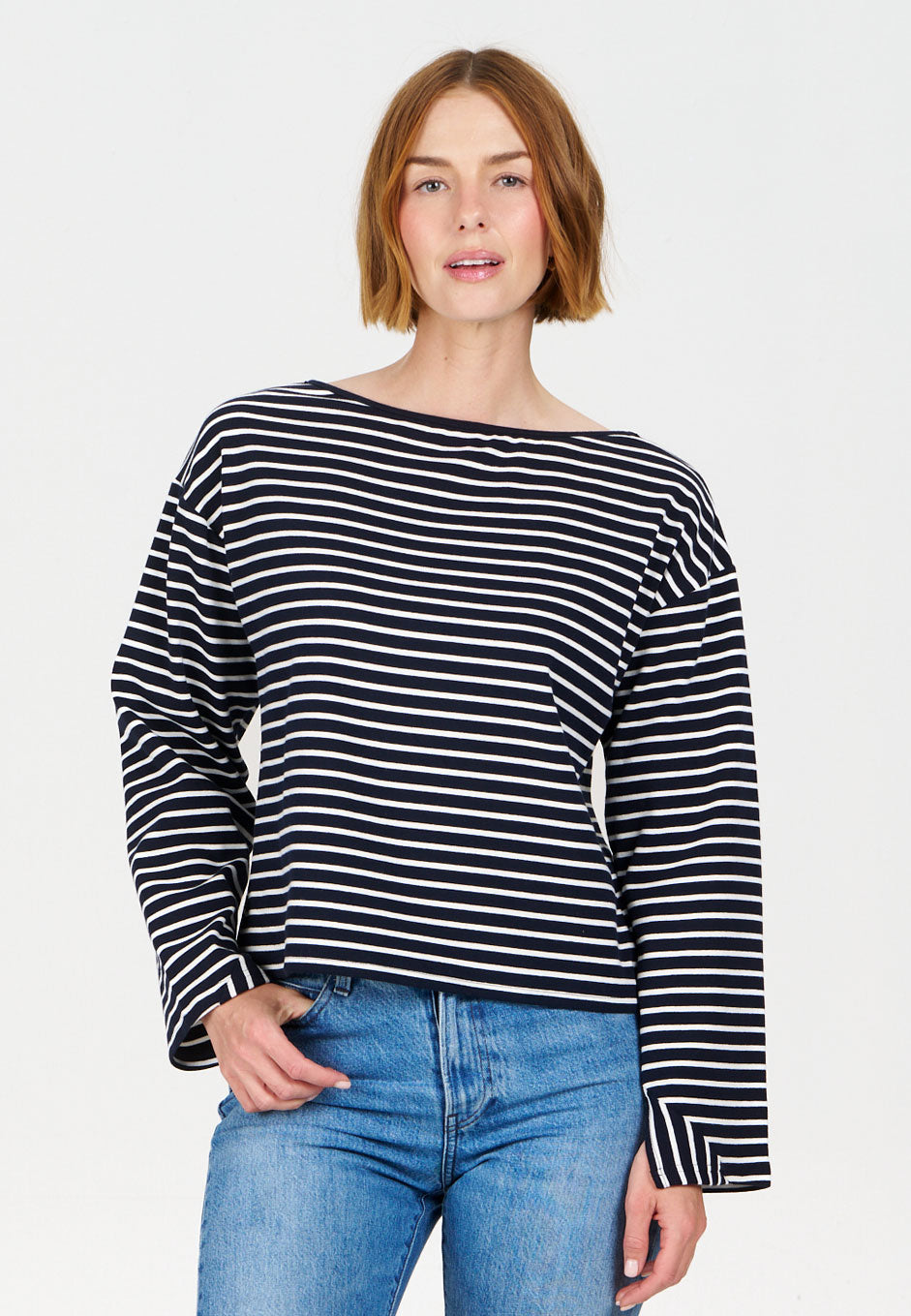 JUNE Top - Organic Cotton Navy Stripe