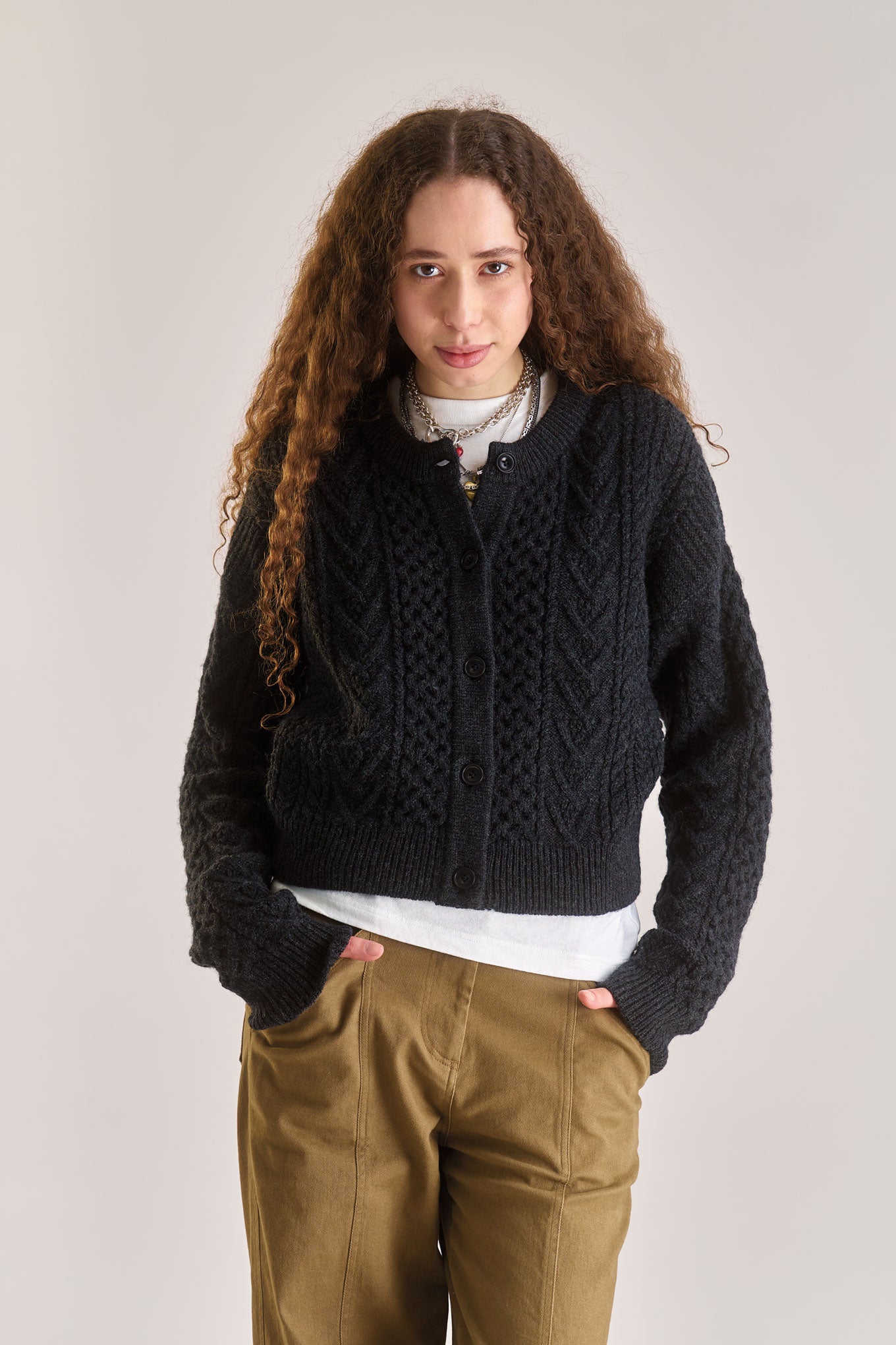 CHARLIE Lambswool Cardigan - Charcoal