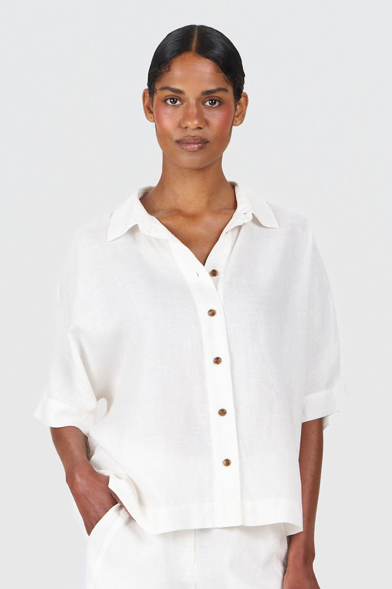 KIMONO Tencel Linen Shirt - White
