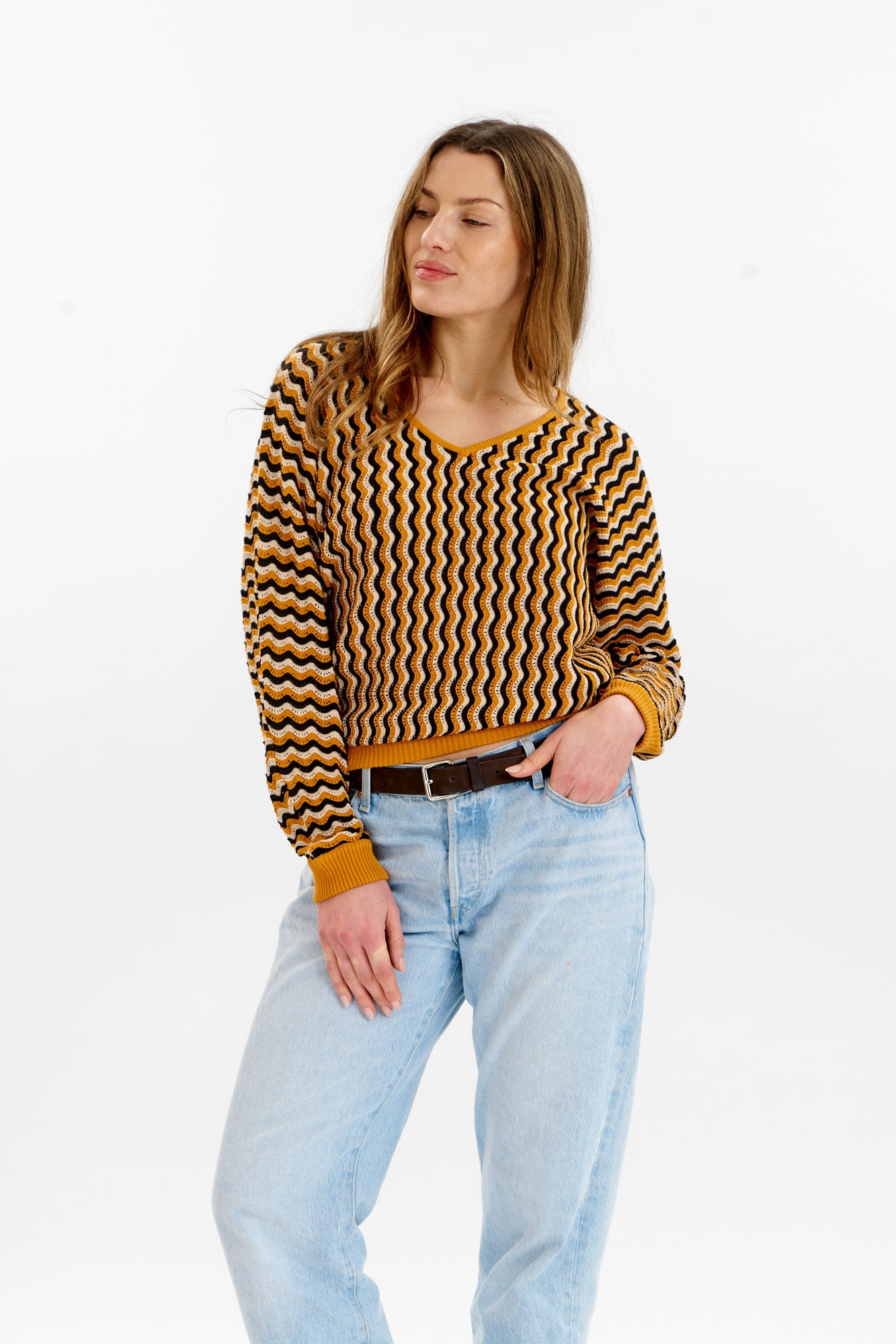 CLOVER Organic Cotton Pointelle Jumper - Mustard