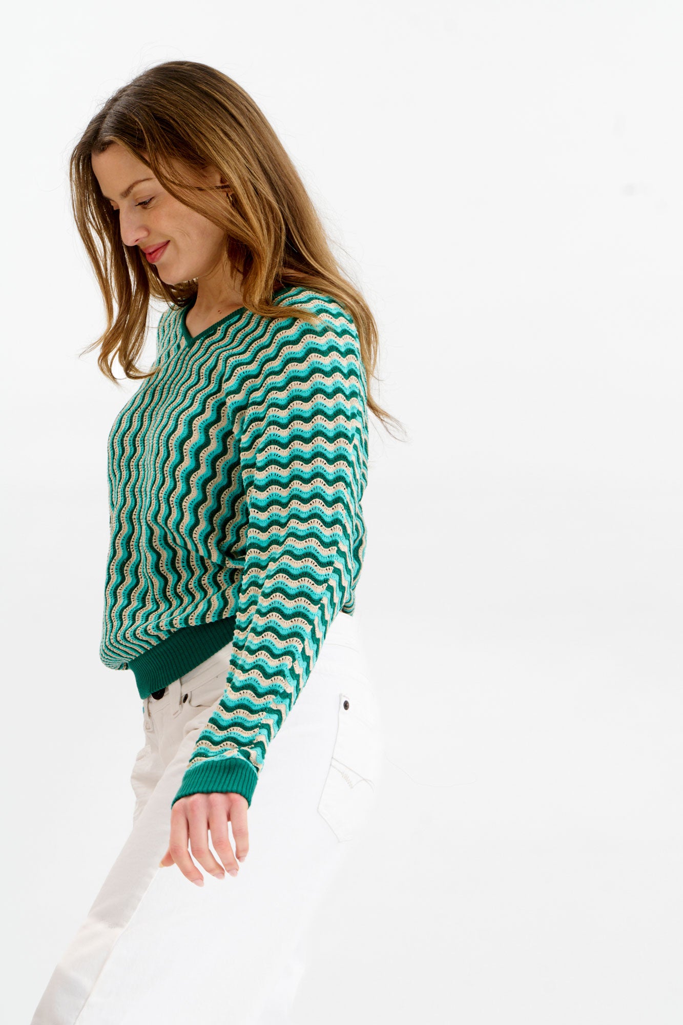 CLOVER Organic Cotton Pointelle Jumper - Green