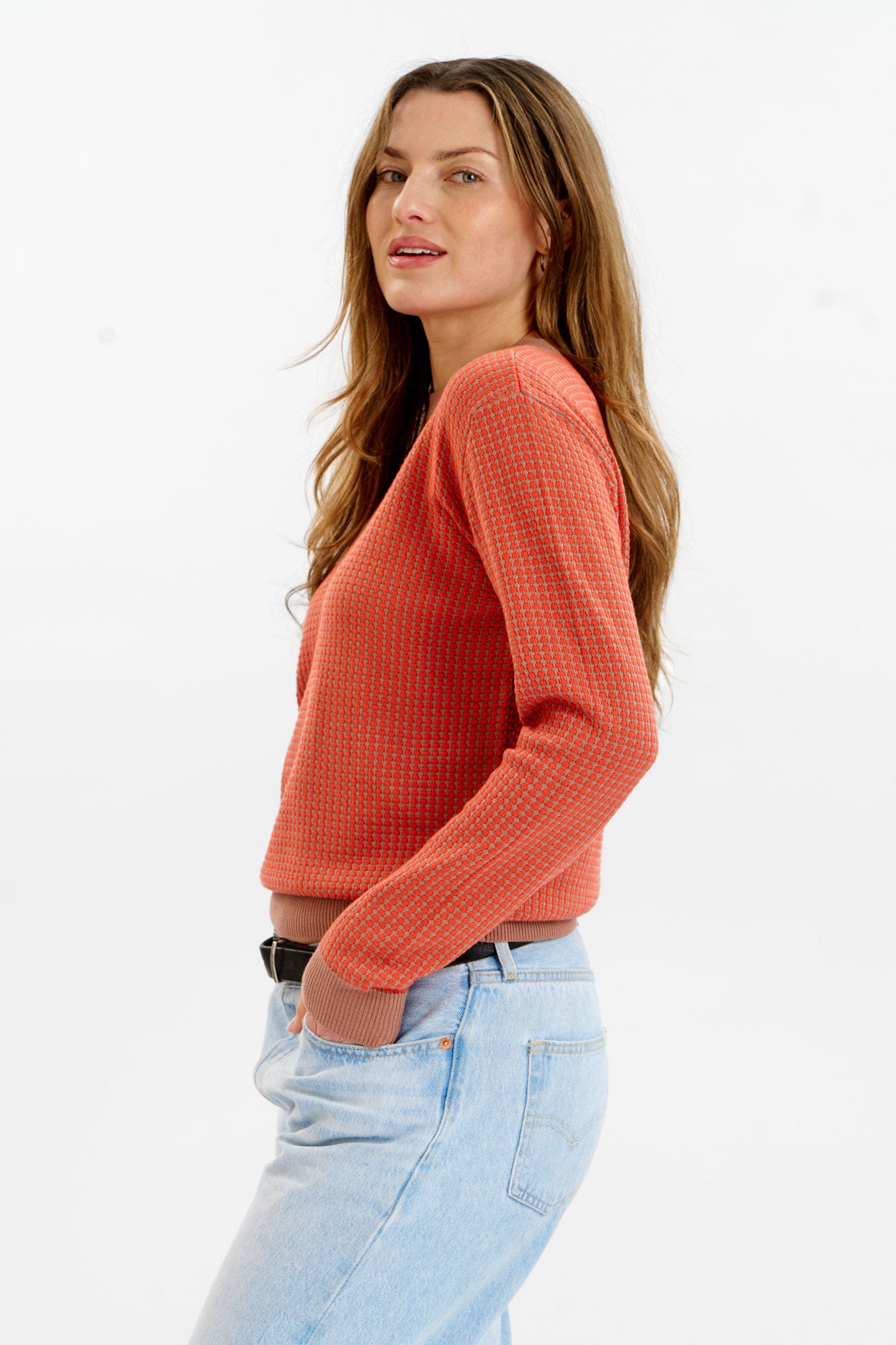 HANA Organic Cotton Jumper - Coffee & Red