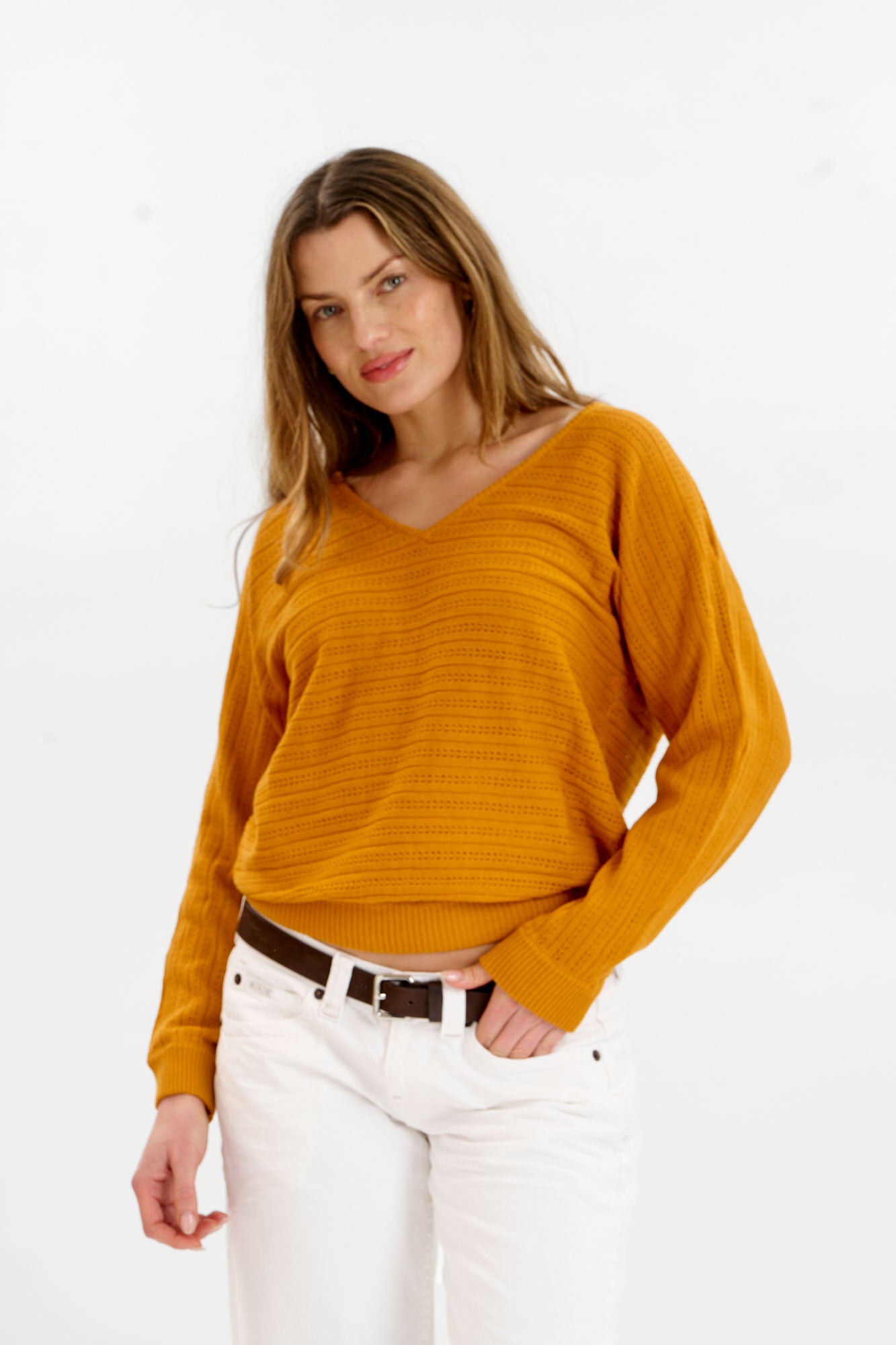 PIA Organic Cotton Pointelle Jumper - Mustard