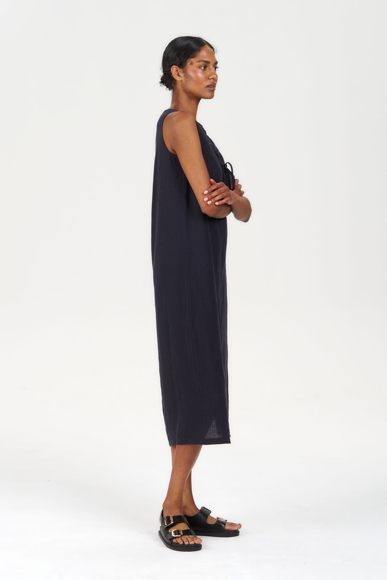 SHANTI Tencel Linen Dress - Navy