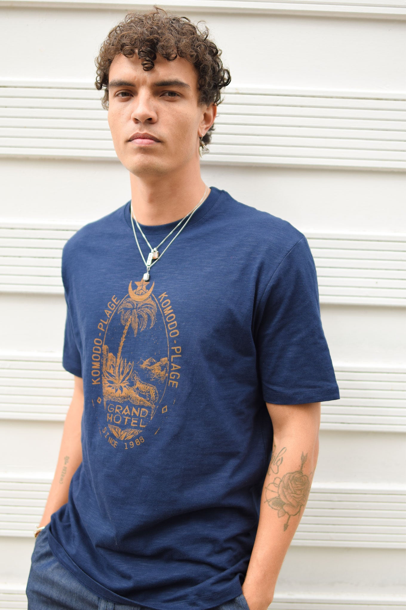 GRAND HOTEL Organic Cotton Tee - Navy
