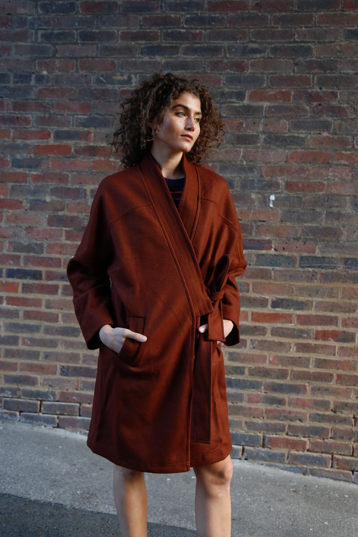 Kaia Wool Blend Twill Coat Chestnut