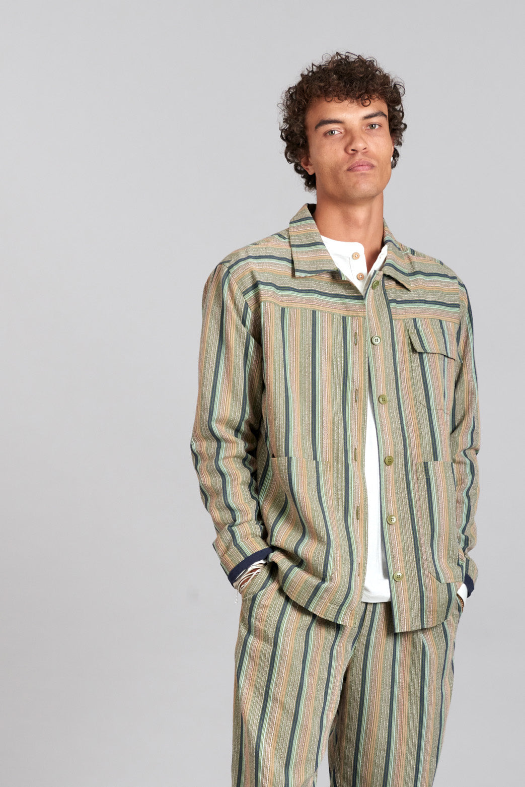 LANDON - Organic Cotton Jacket Green Stripe