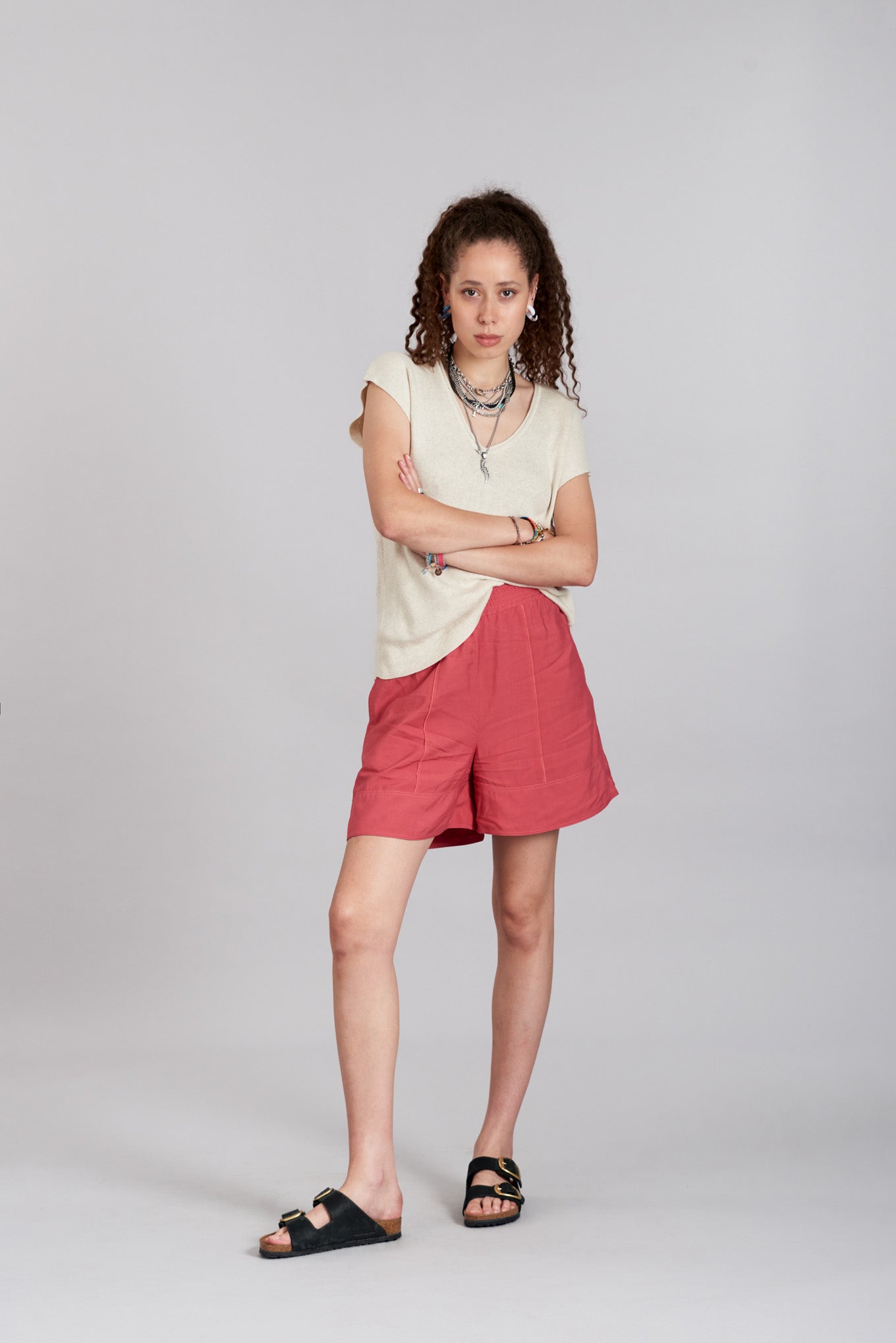 MAYA - Rayon Pink Shorts