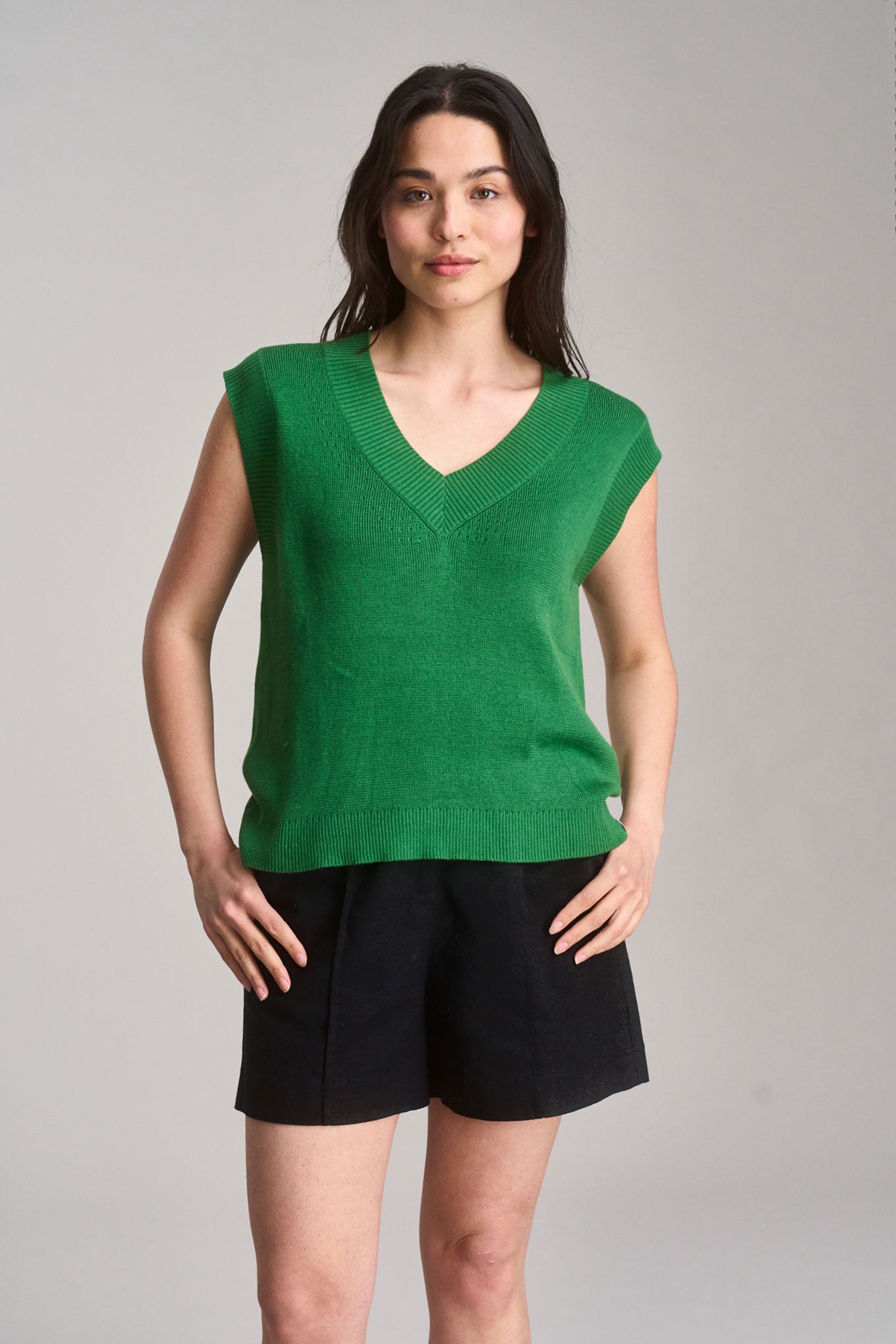 SANDER - Cotton Tencel Vest - Jungle Green