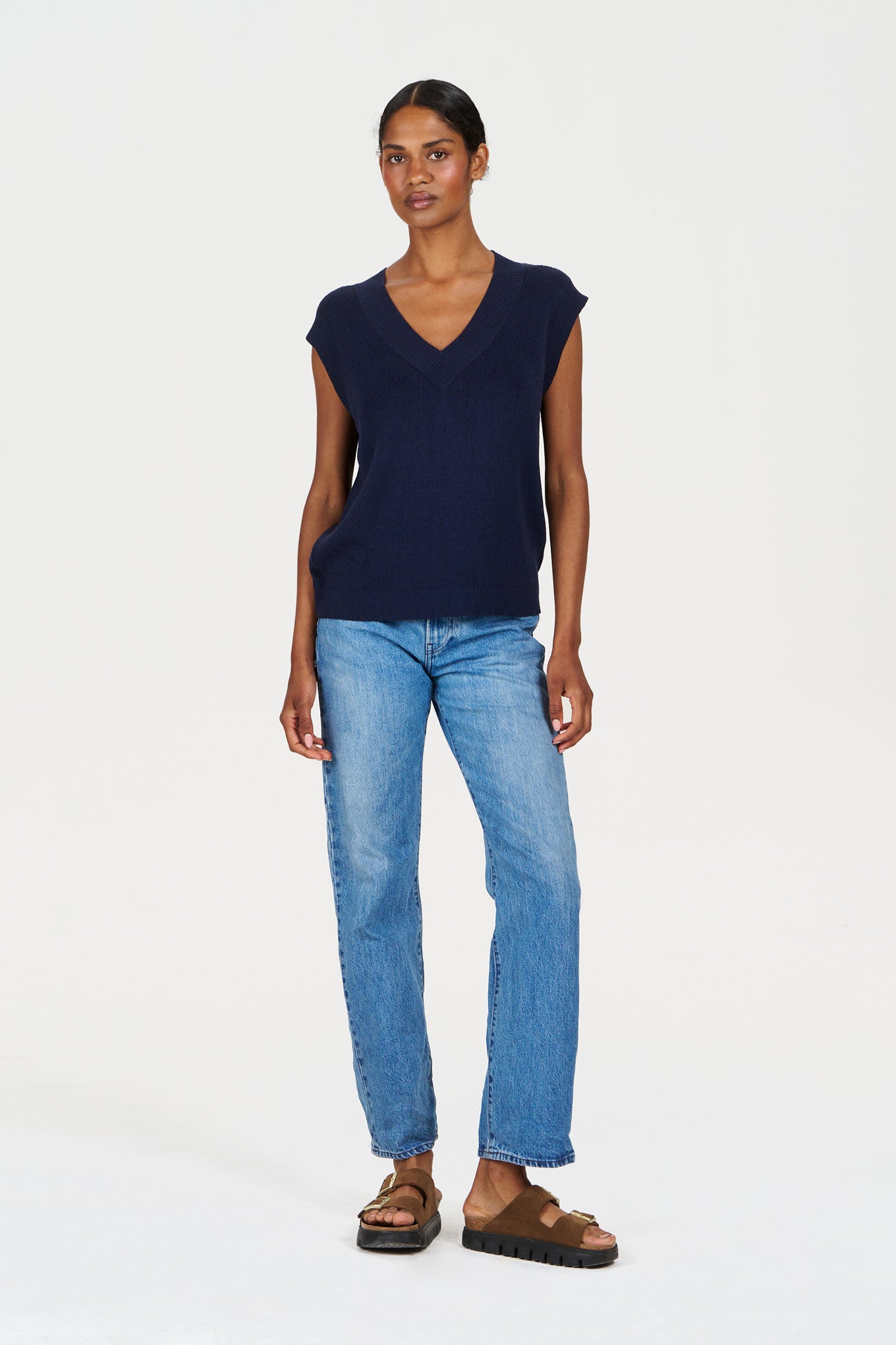 SANDER Organic Linen Cotton Vest - navy