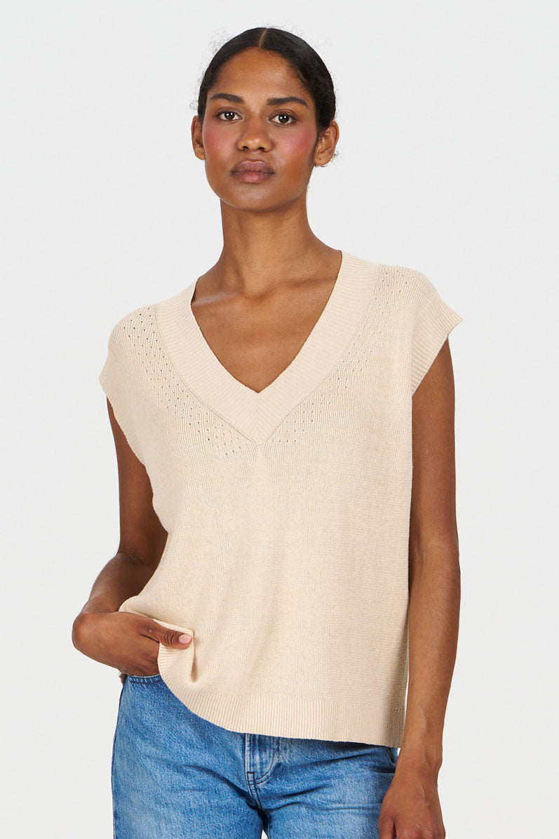 SANDER Organic Linen Cotton Vest - Sand