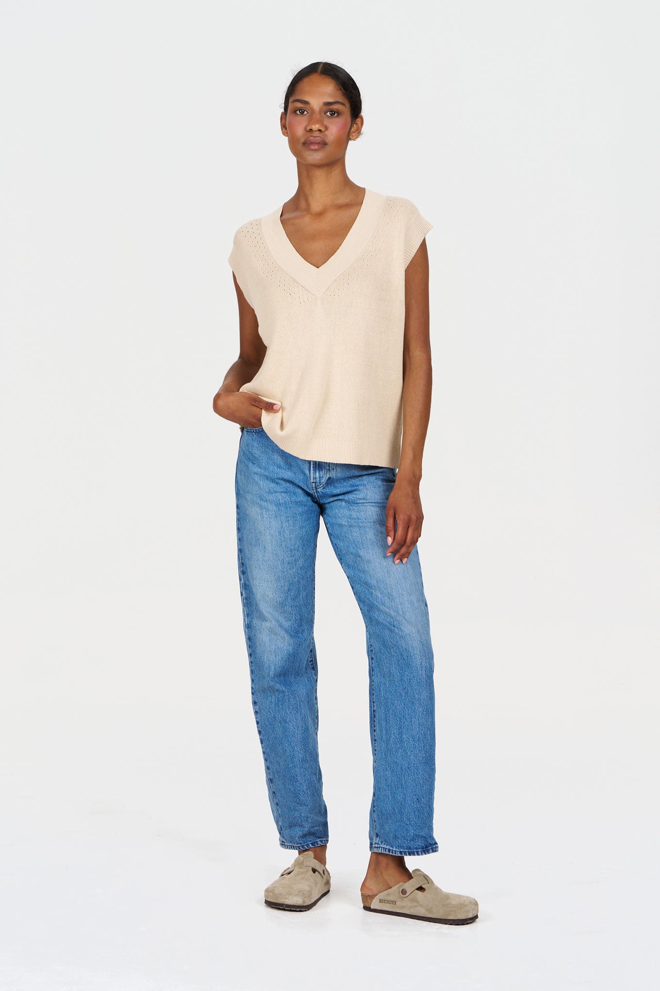 SANDER Organic Linen Cotton Vest - Sand