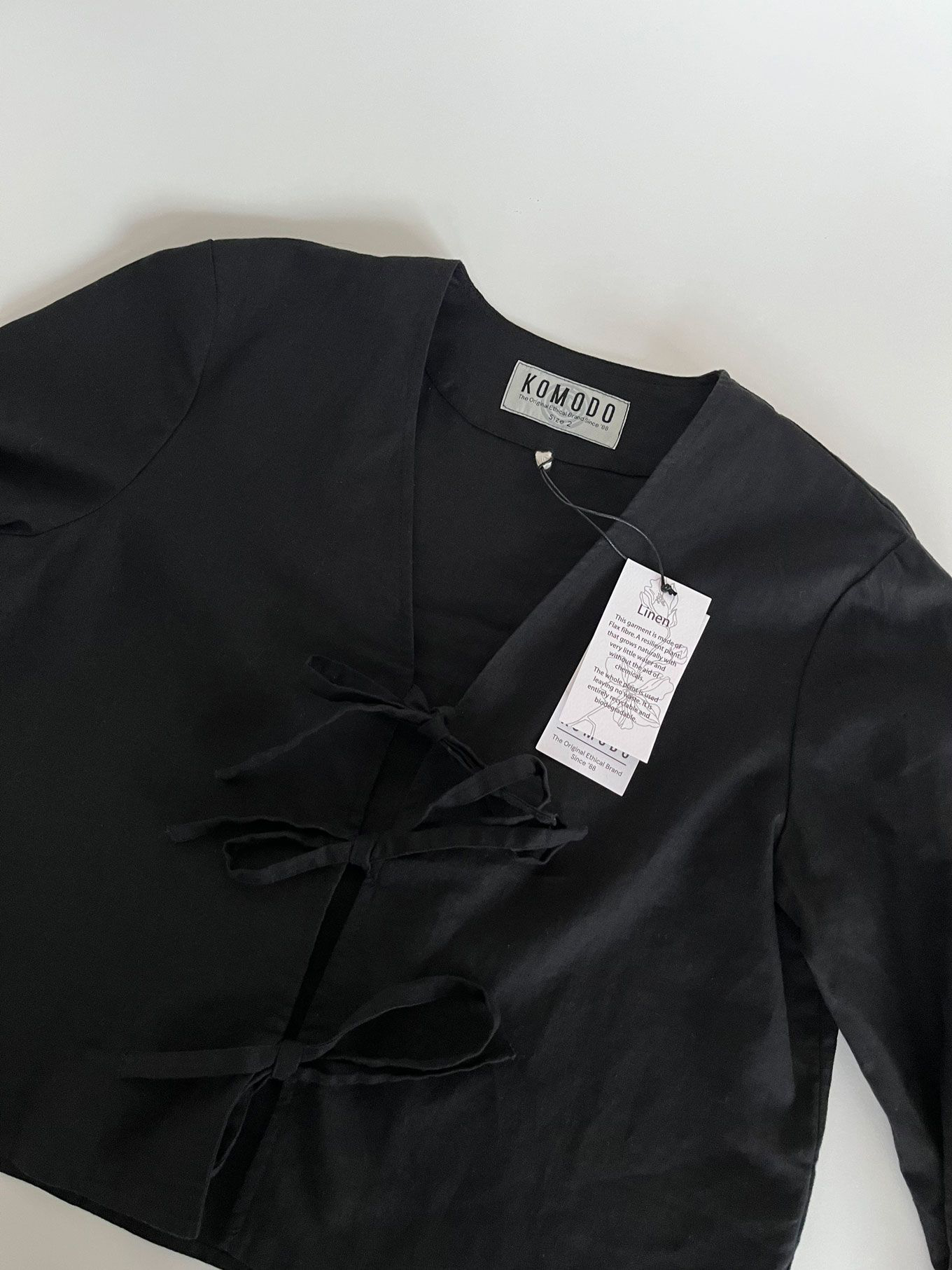 SAVANNAH - Organic Linen Cotton Tie Top - Black