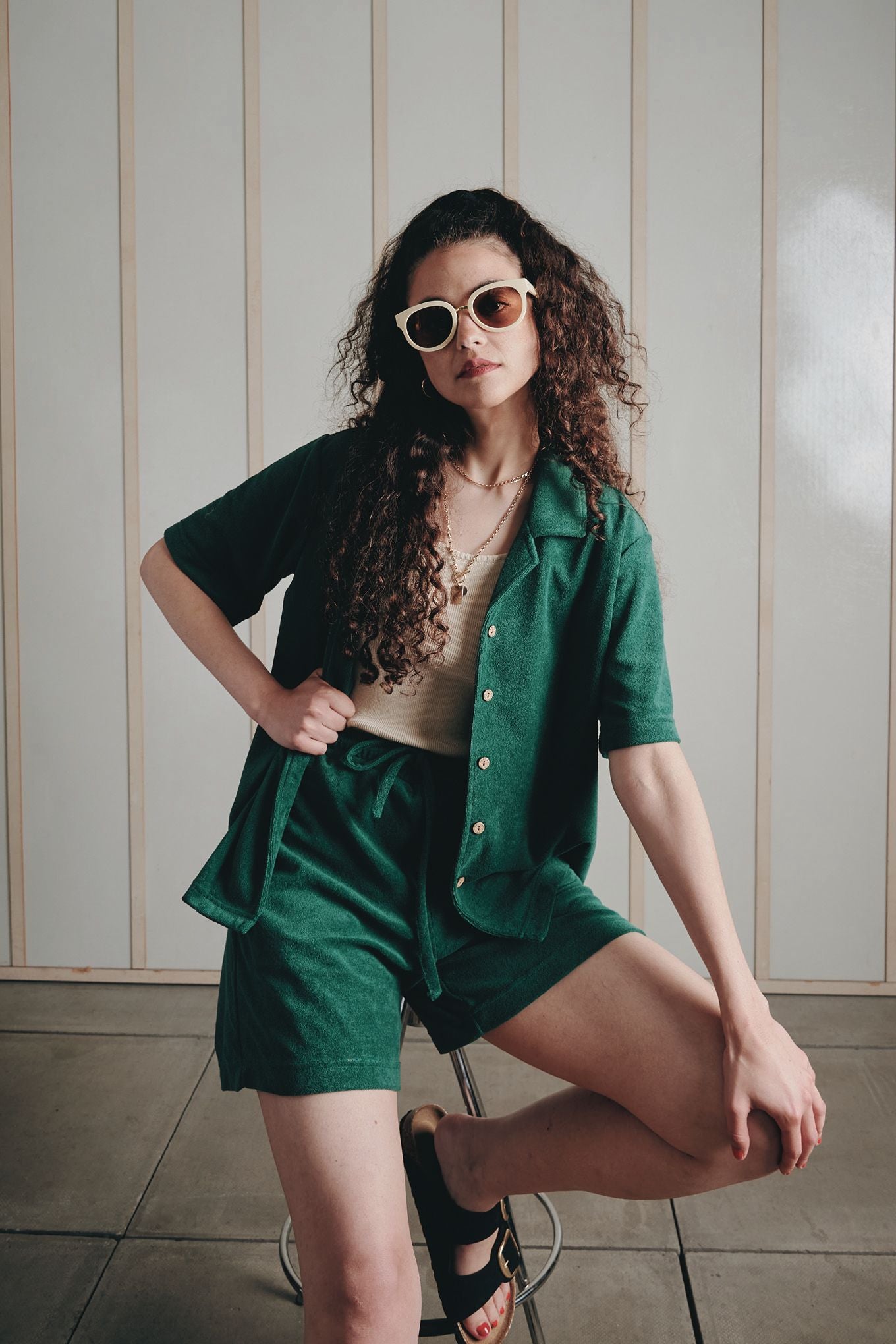 OCEAN - Organic Cotton Blend Terry Towelling Shirt - Jungle Green