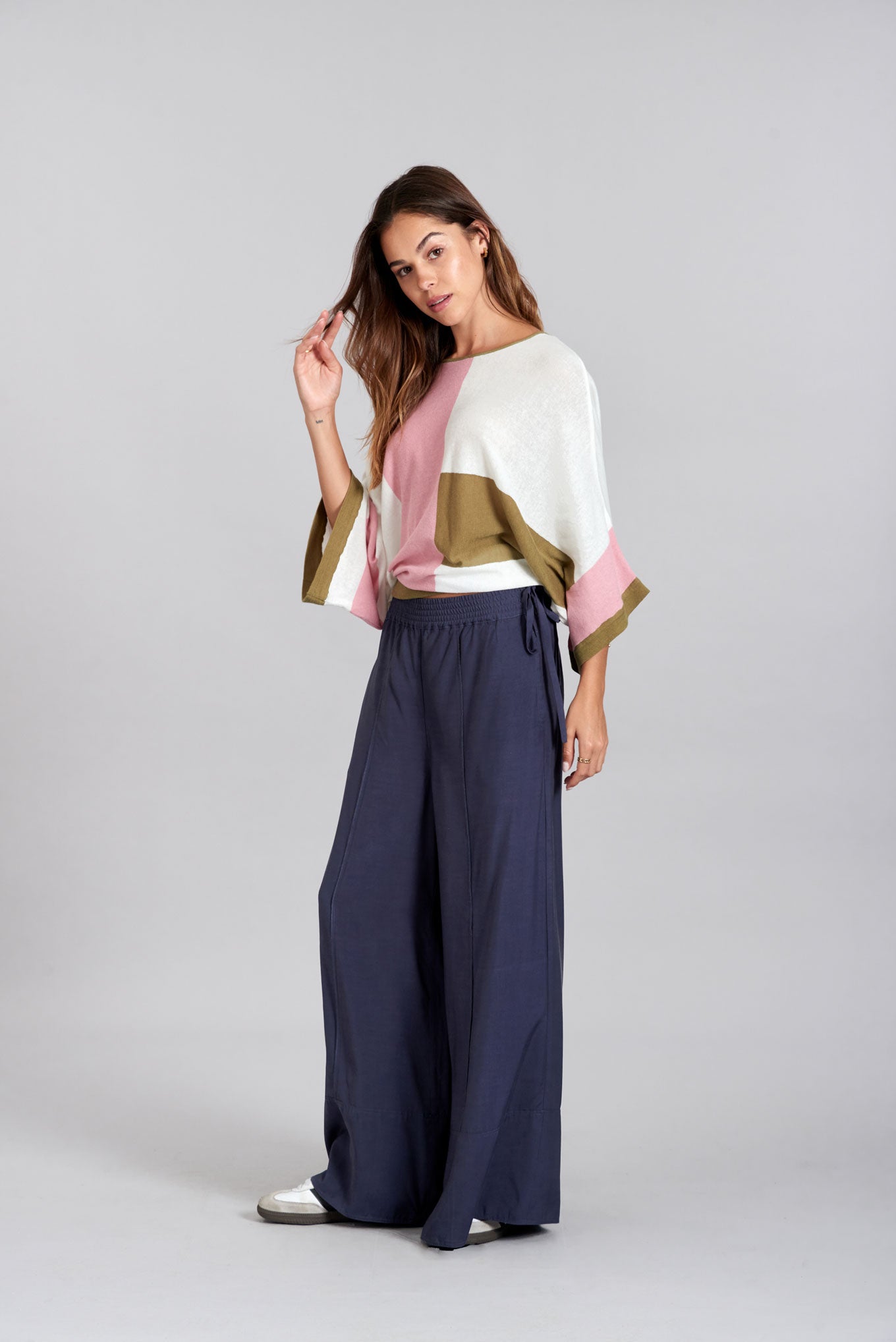 MARIE - Rayon Navy Trousers