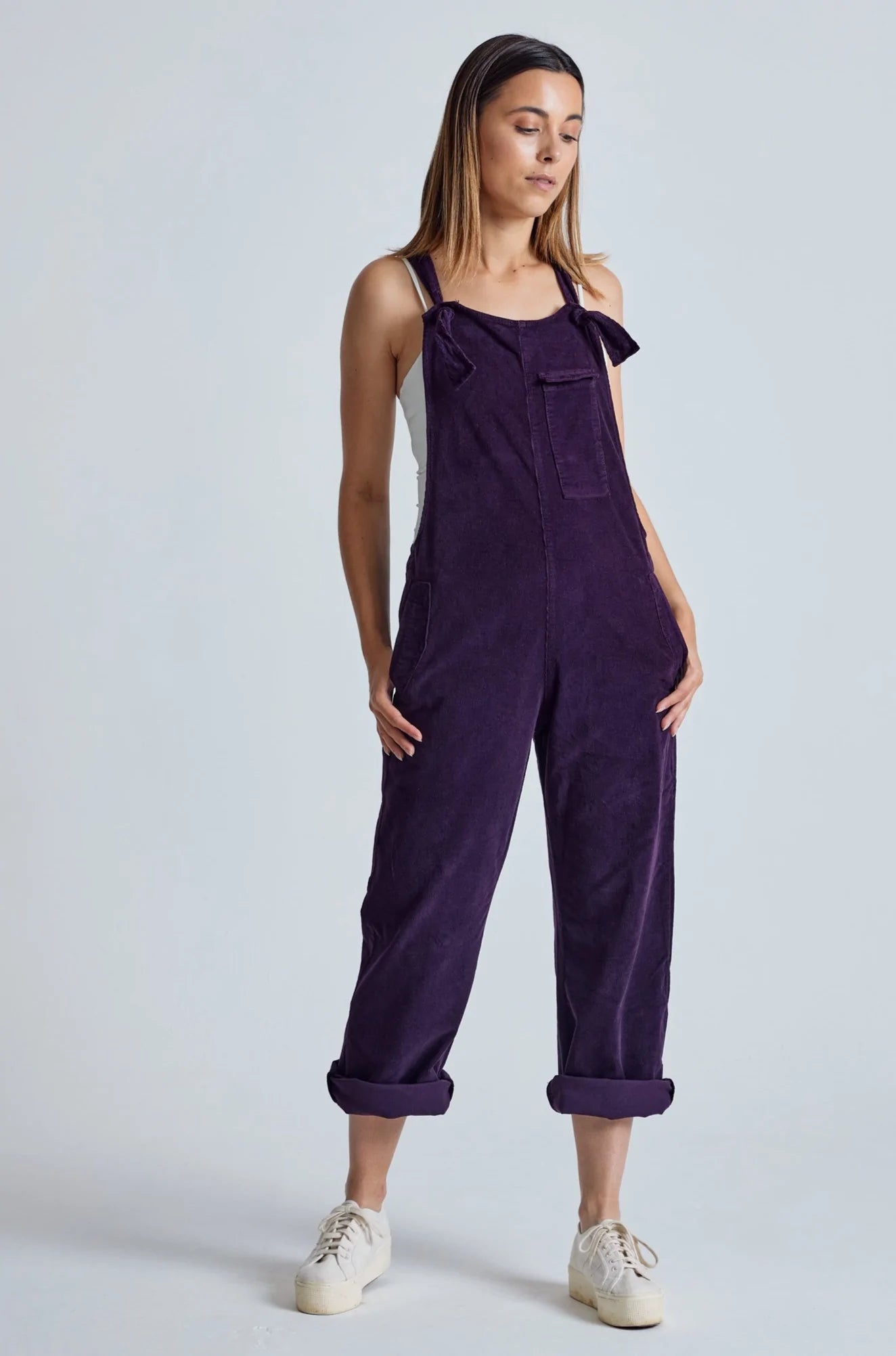 MARY-LOU Aubergine - Organic Cotton Cord Dungarees by Flax & Loom