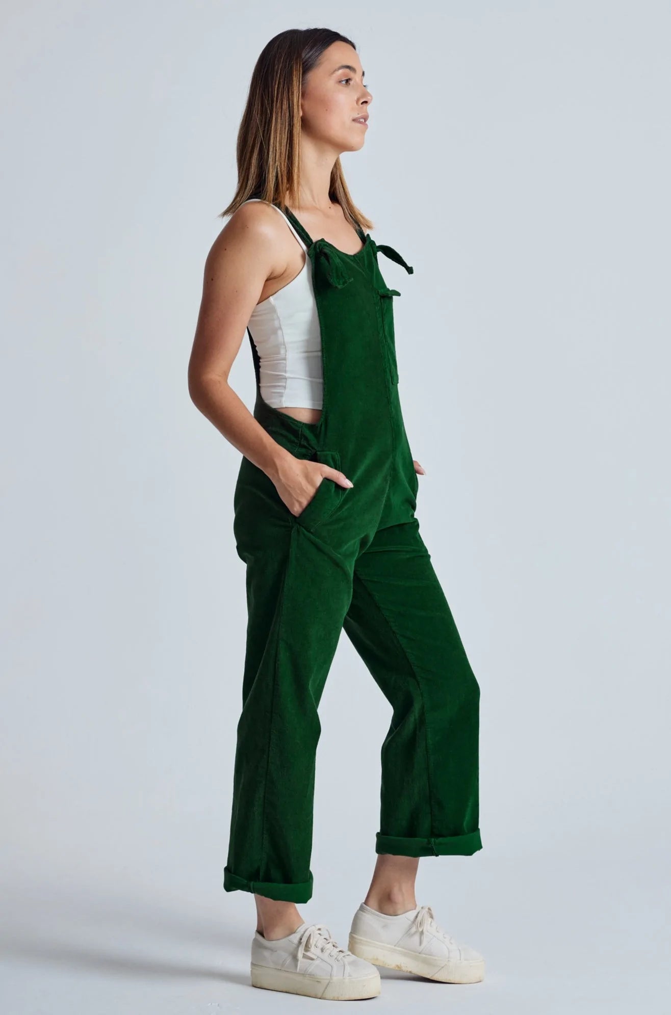 MARY-LOU Winter Green - Organic Cotton Dungarees by Flax & Loom