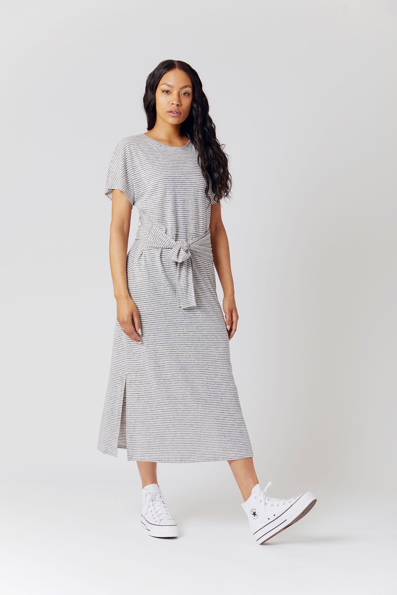 Dress - FONDA Organic Linen And Recycled PET Jersey Dress Navy Stripe