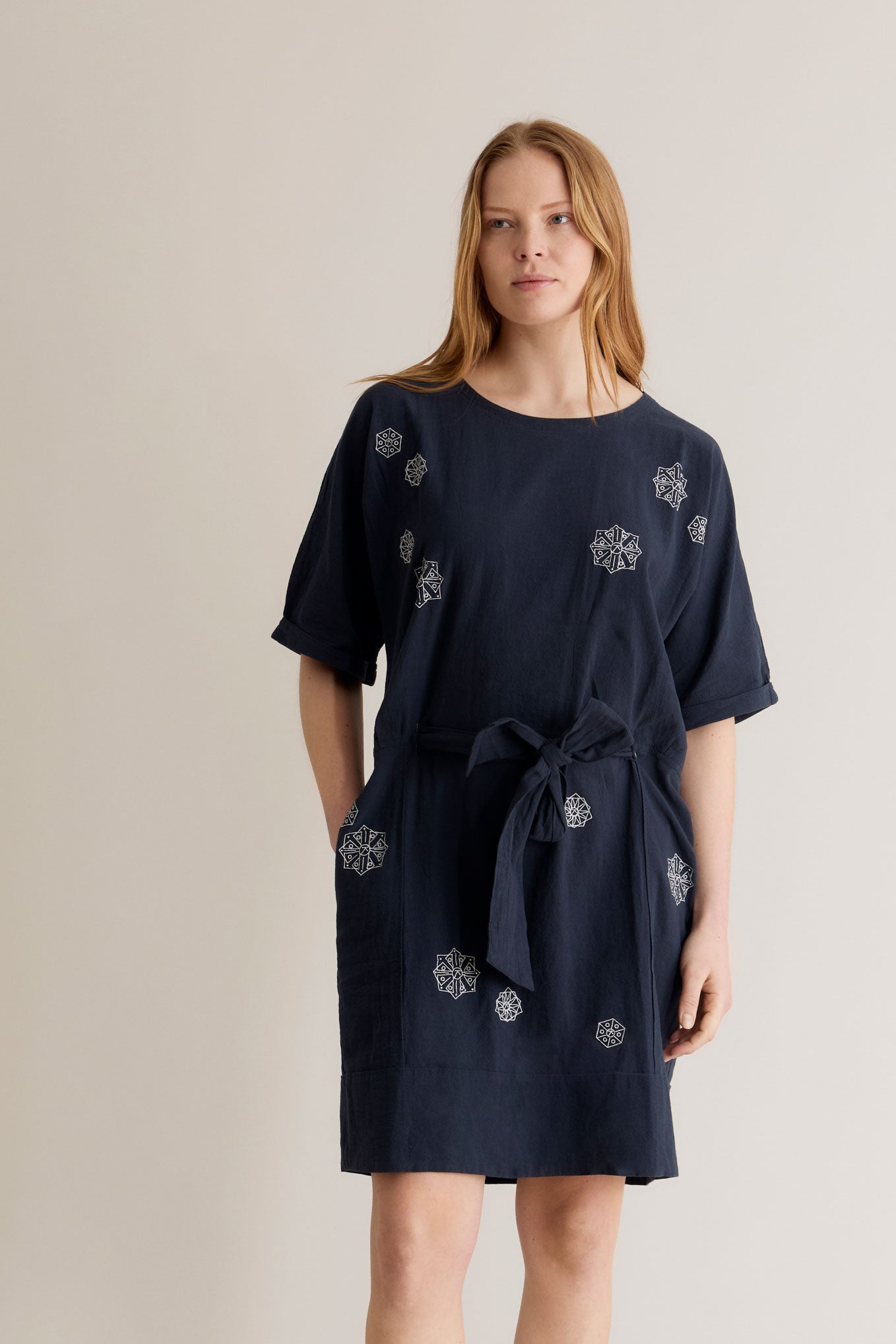 AKINA - Embroidered Organic Cotton Dress Navy
