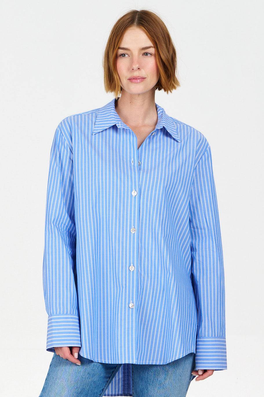 BUSBY Organic Cotton Shirt - Blue Stripe