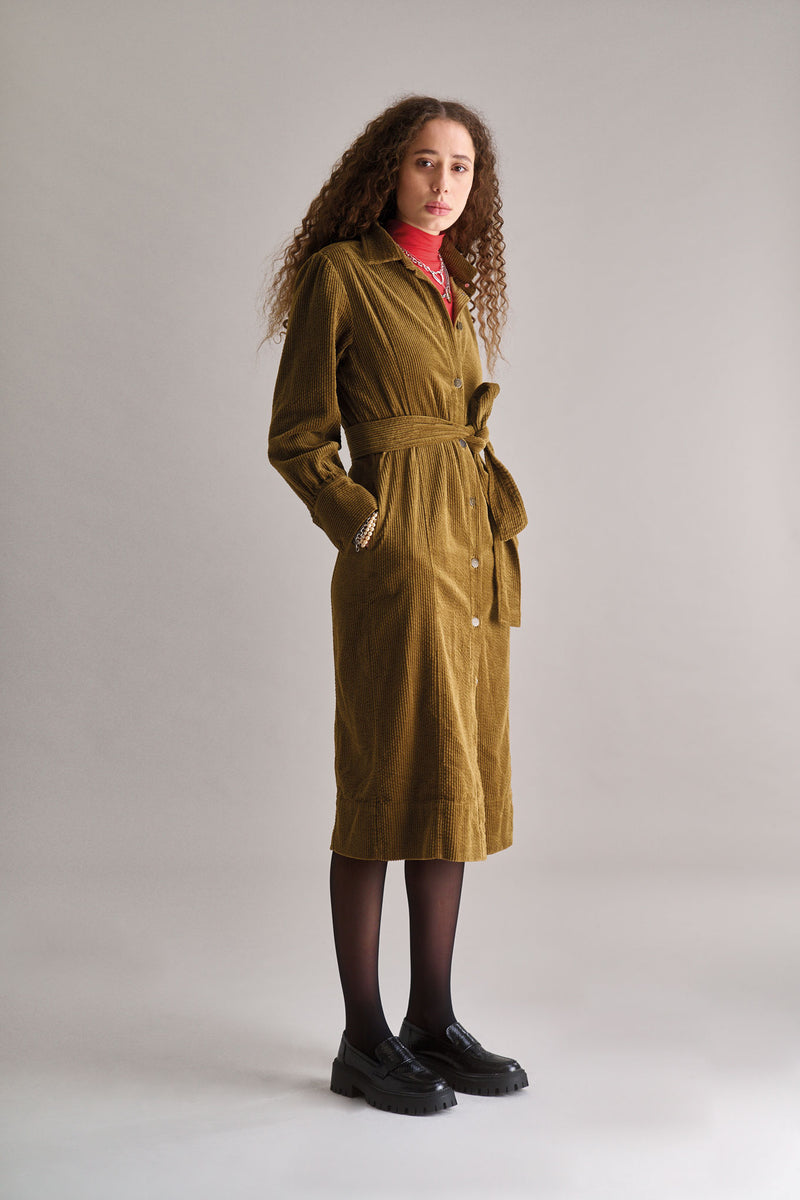 HARITTI Organic Cotton Cord Dress - Olive