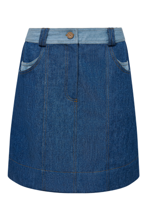 MARGOT - Cotton Blue Patchwork Skirt