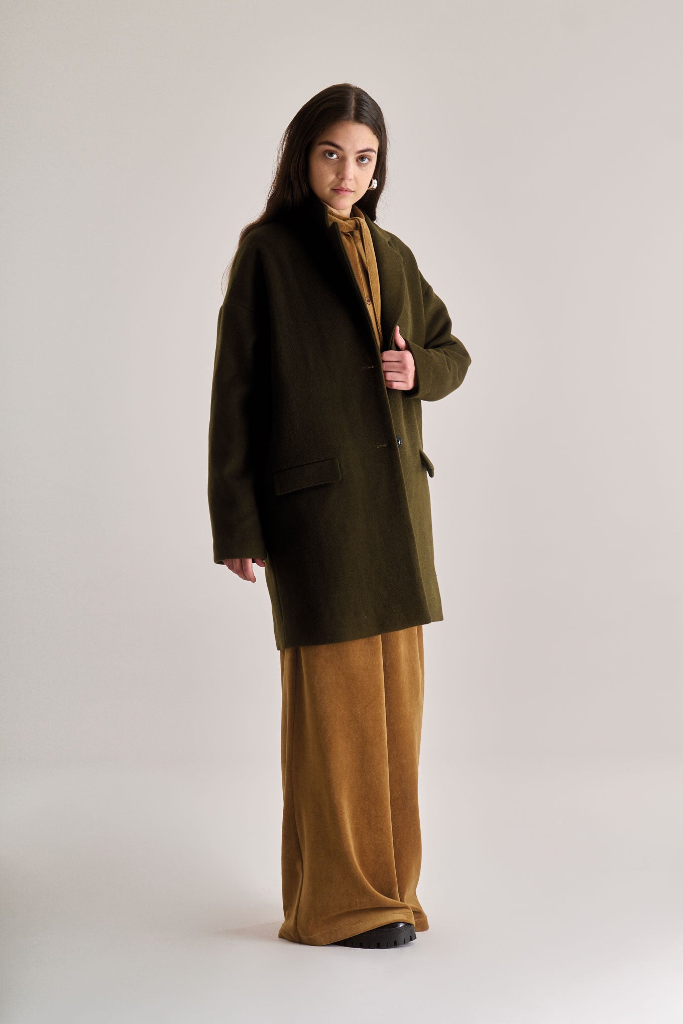 OLIVIA Recycled Wool Poly Coat - Olive