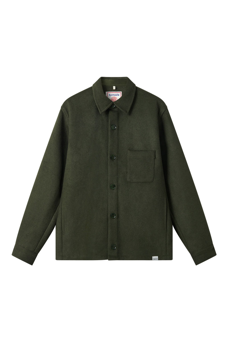 JOHAN Recycled Wool Poly Blend Over Shirt- Olive