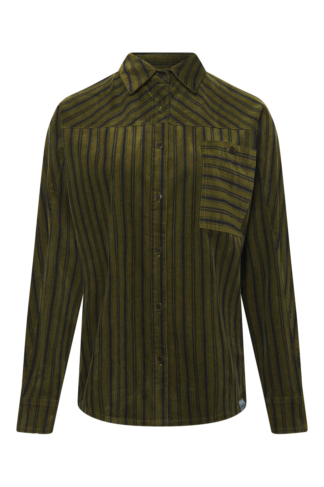 STELLA - Organic Cotton Needle Cord Shirt Green Stripe