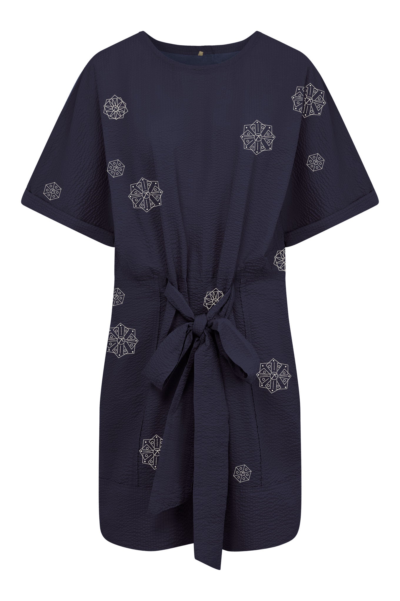 AKINA - Embroidered Organic Cotton Dress Navy