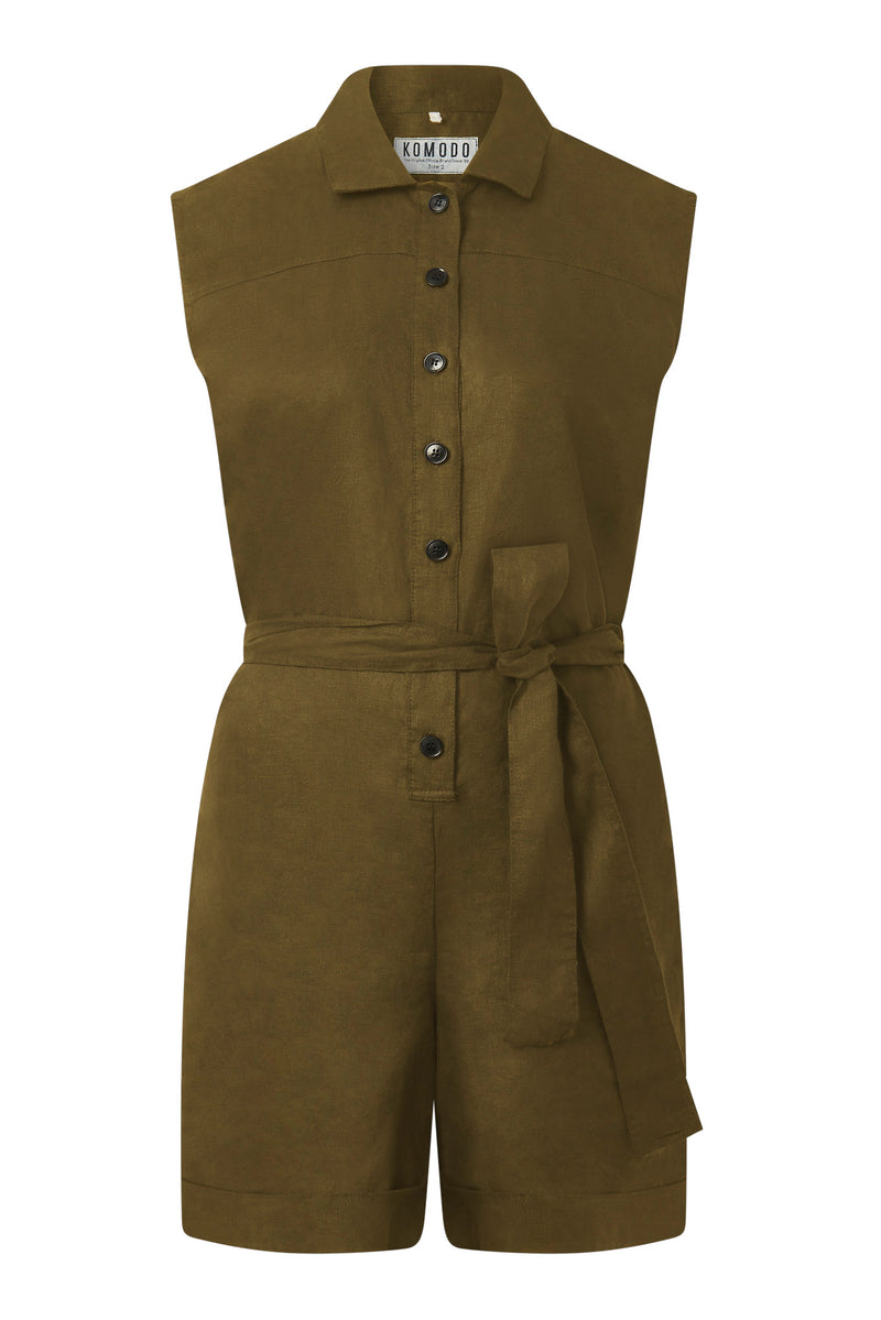 SIENNA - Organic Linen Cotton Playsuit - Khaki