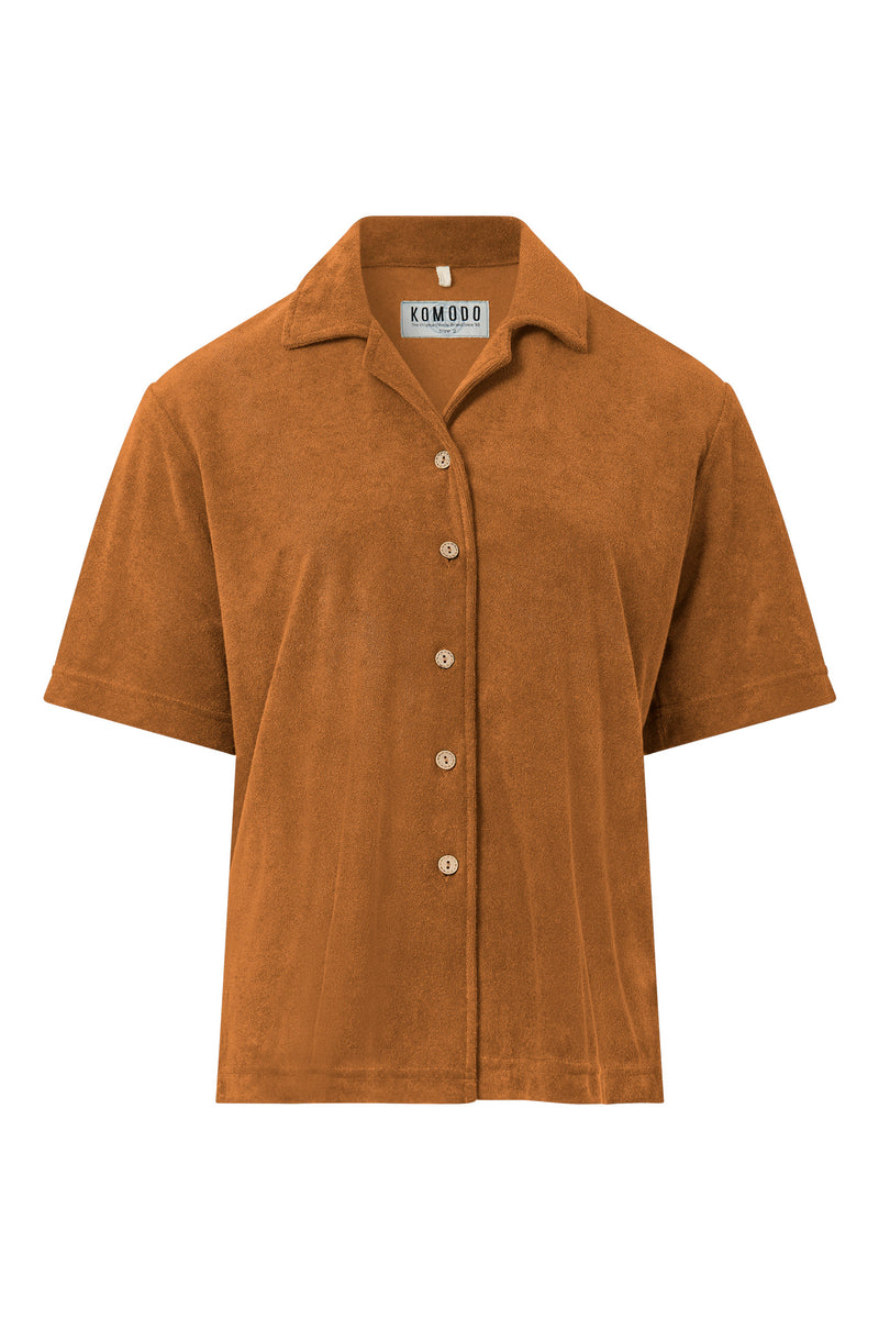 OCEAN - Organic Cotton Blend Terry Towelling Shirt - Golden Brown