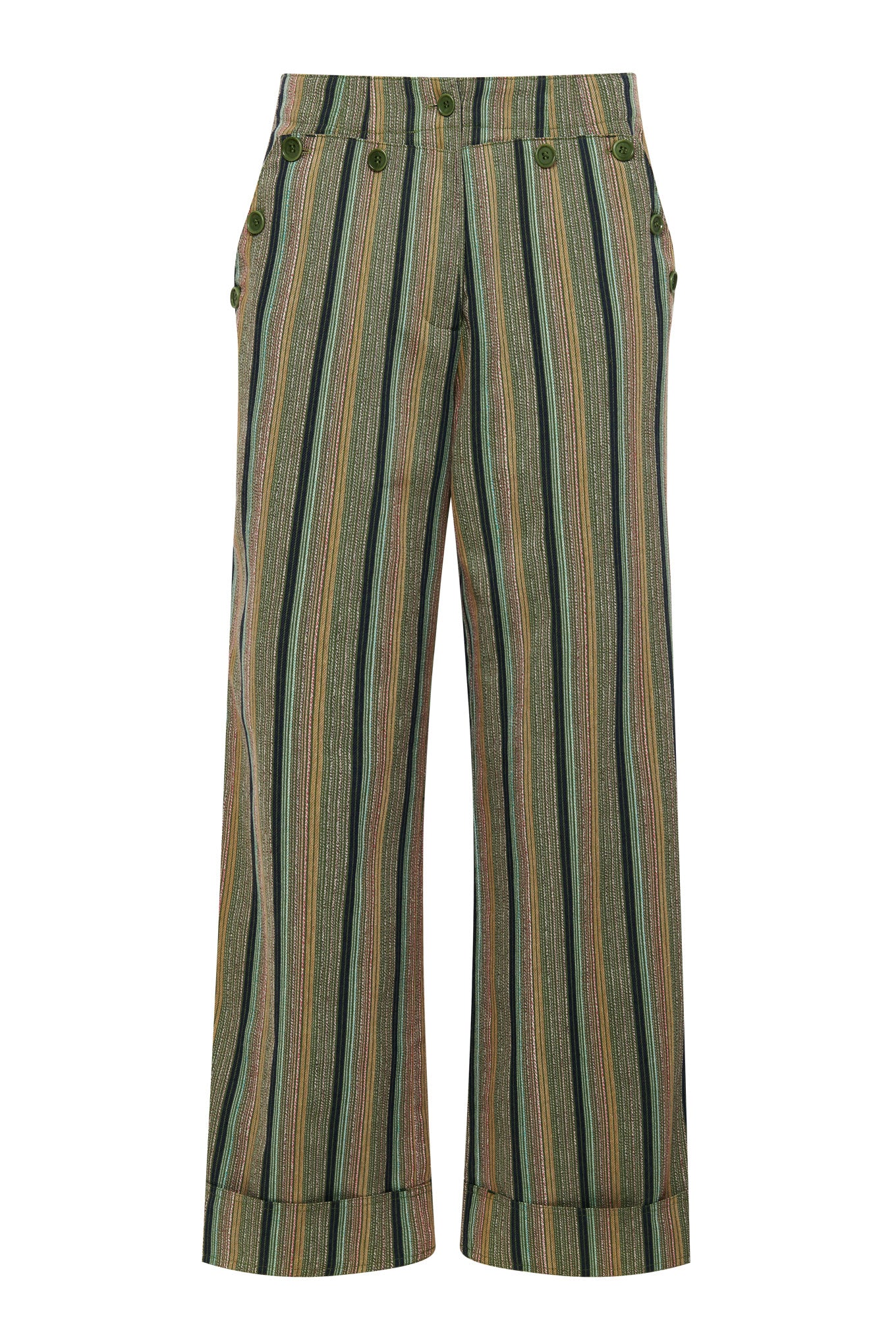 TANSY - Organic Cotton Trousers Green Stripe