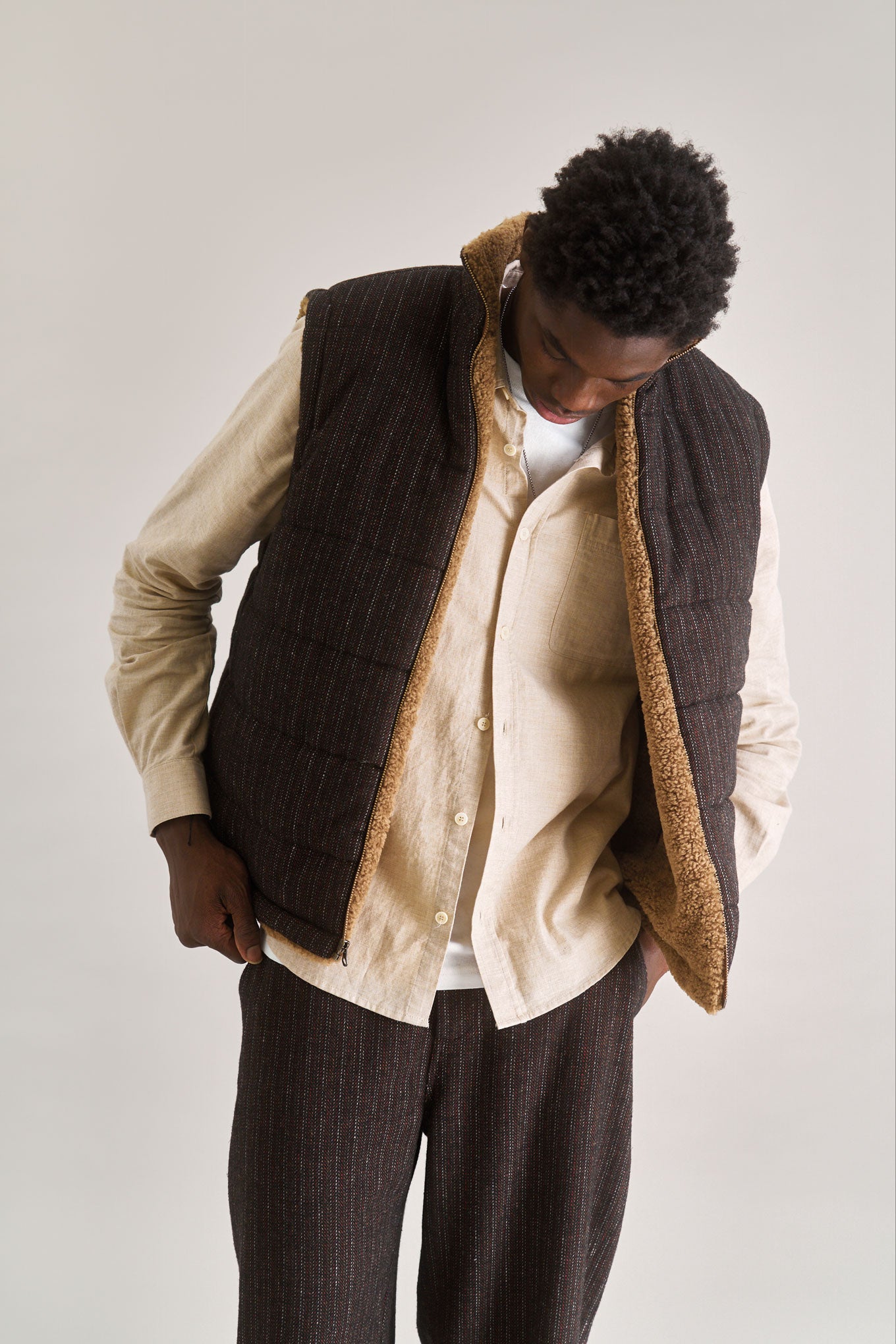 CHRIS Reversable Fleece Gillet - Mink