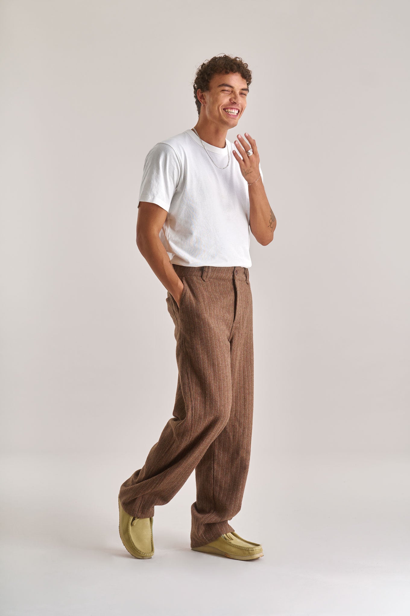 MAKULU Recycled Poly Wool Blend Trouser- Biscuit