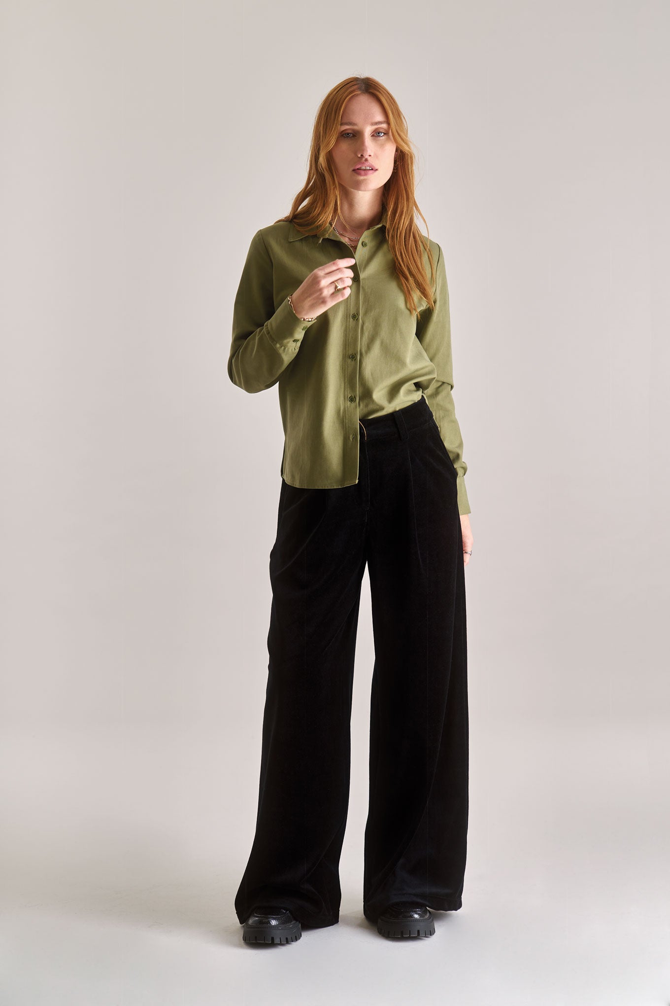 KENJI Cotton Tencel Shirt - Olive