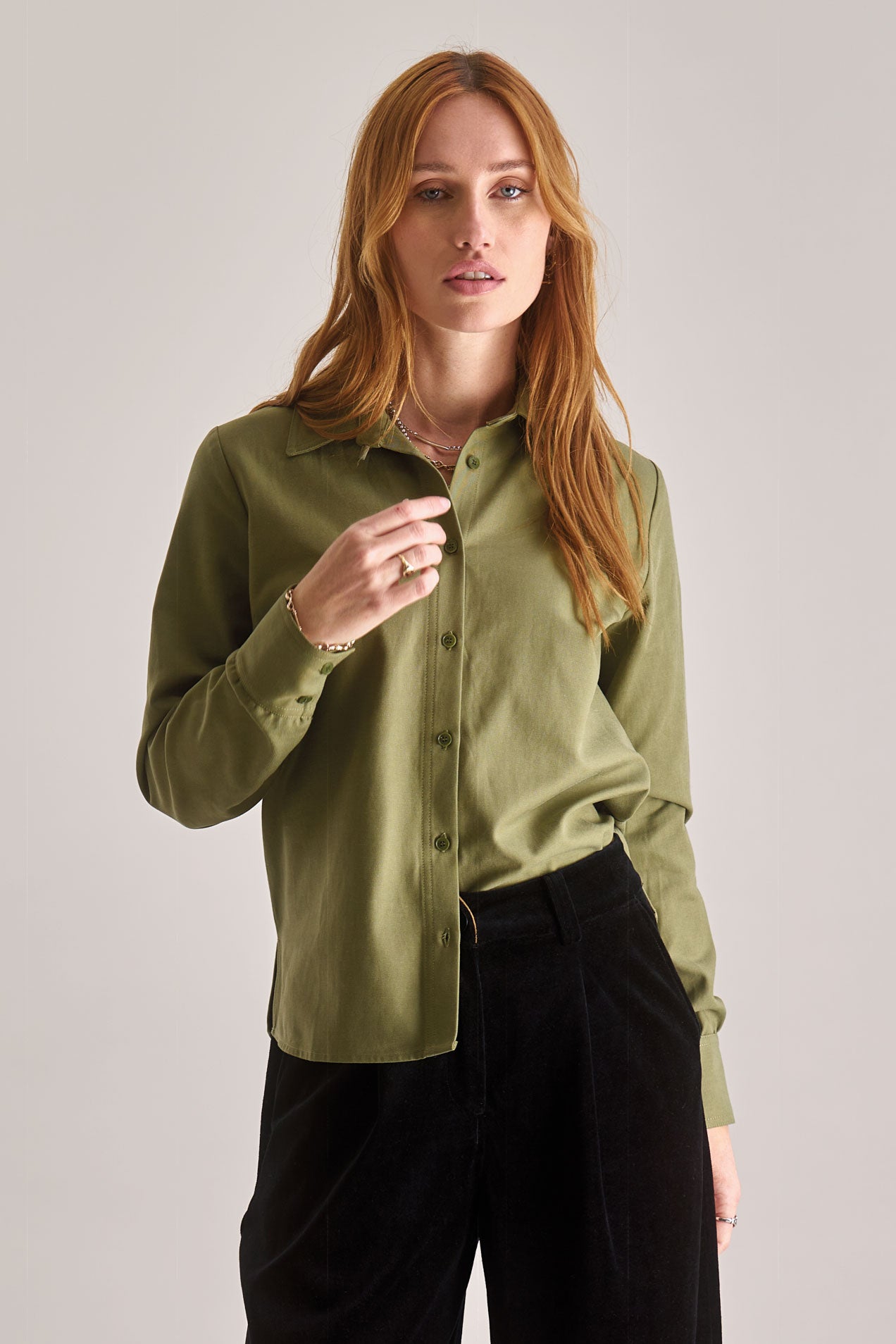 KENJI Cotton Tencel Shirt - Olive