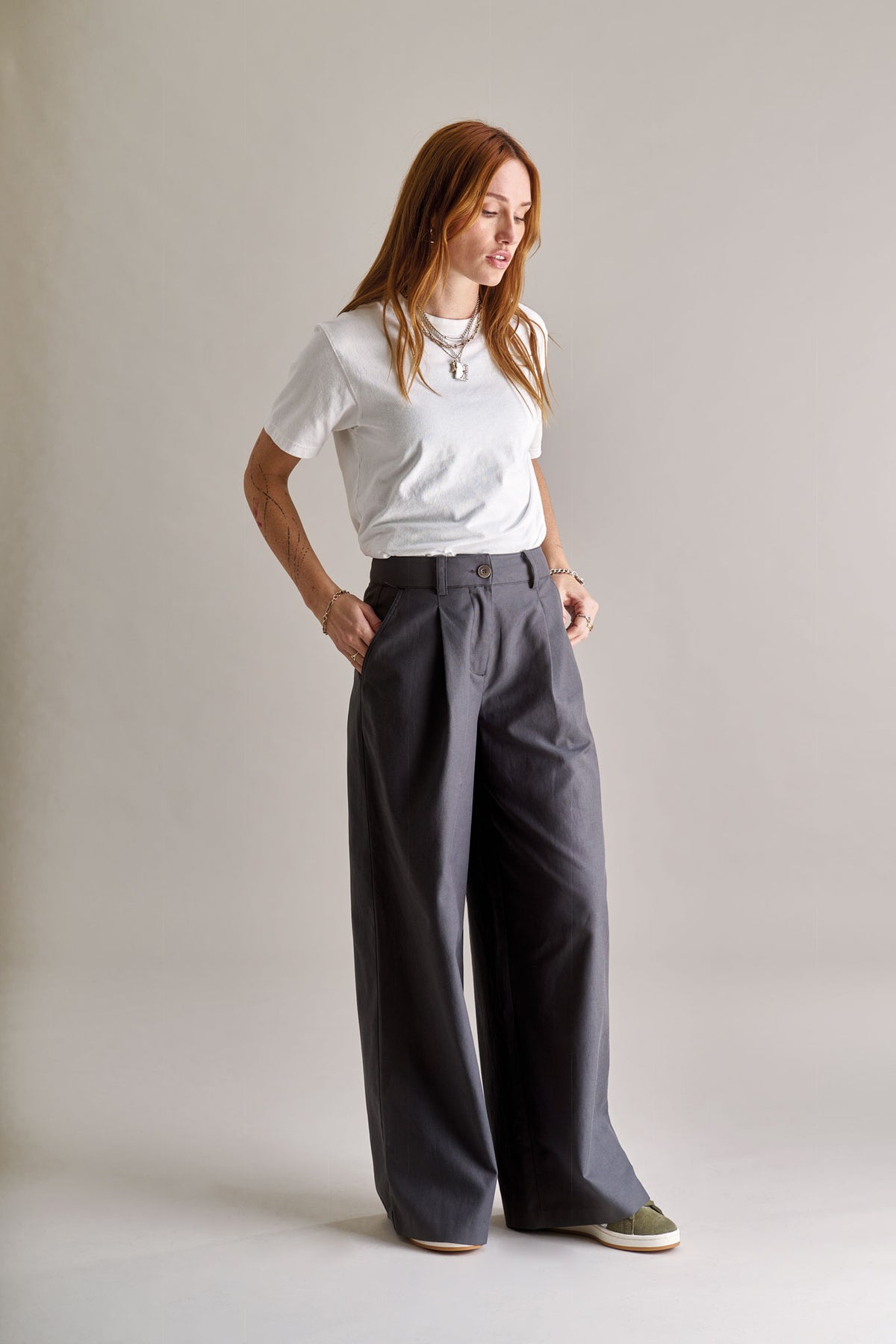 SOFIA Cotton Tencel Trouser - Grey